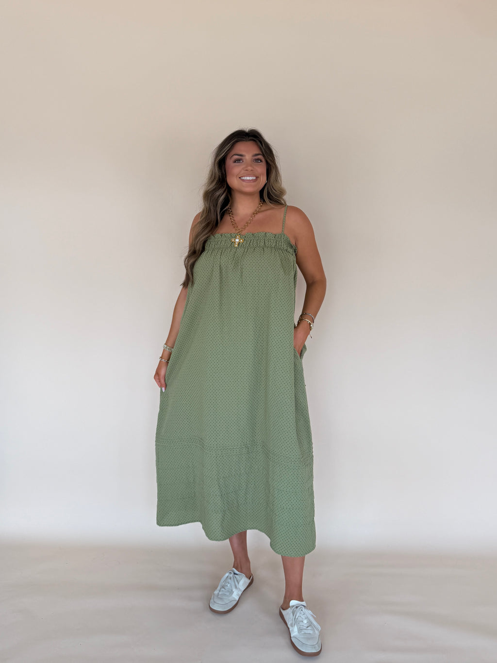 Ditsy Dot Smocked Midi Dress