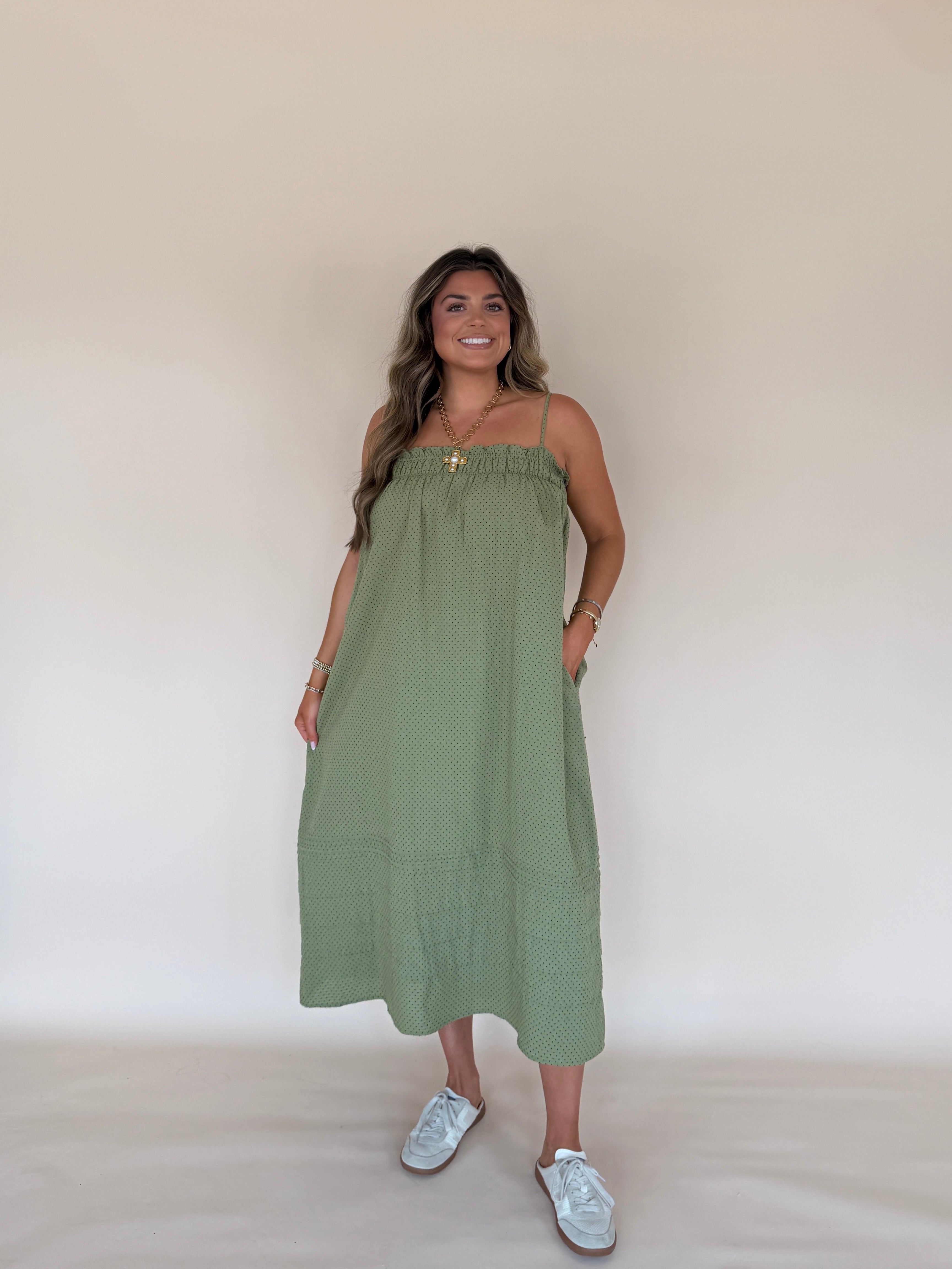 Ditsy Dot Smocked Midi Dress