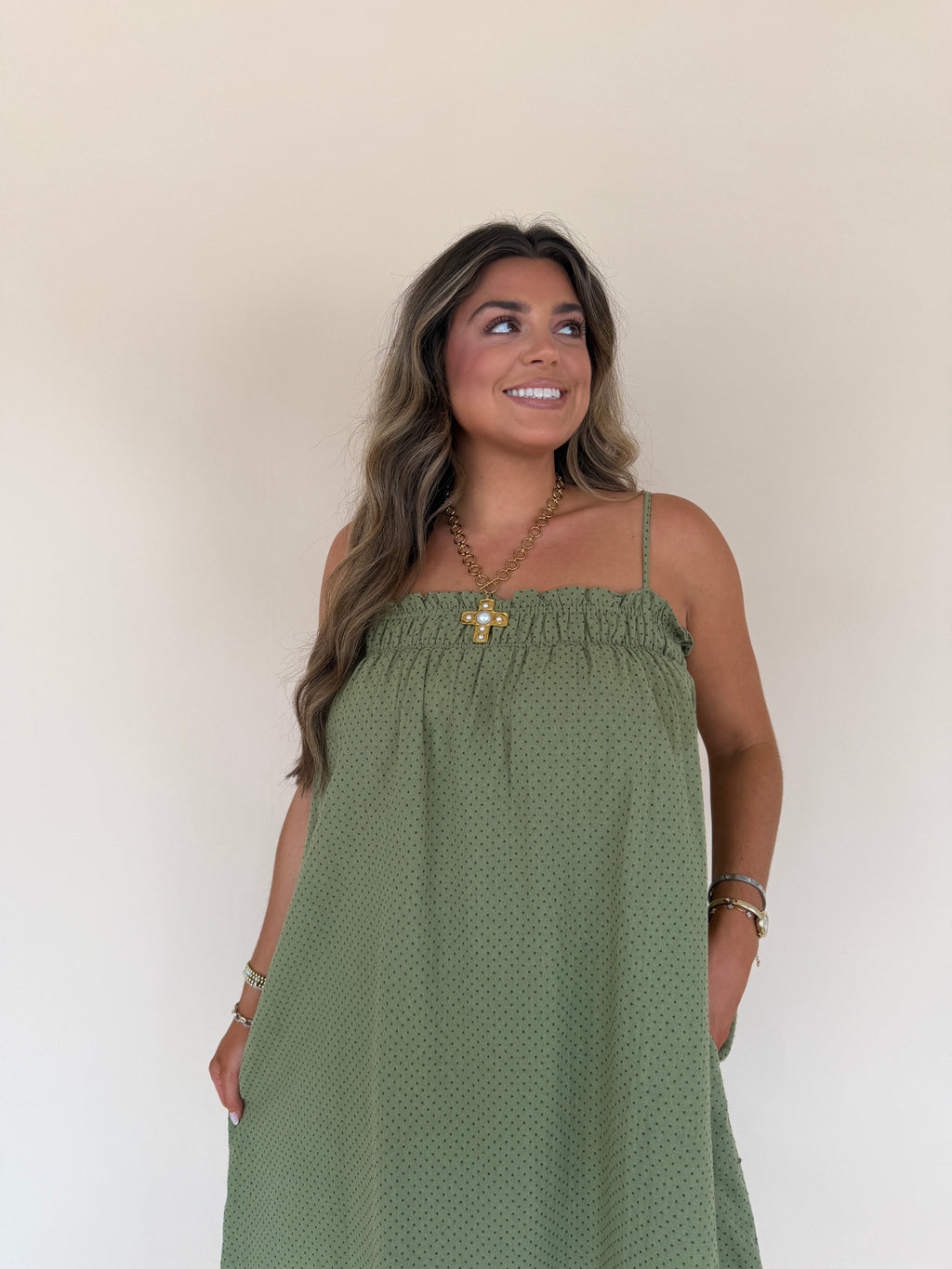 Ditsy Dot Smocked Midi Dress