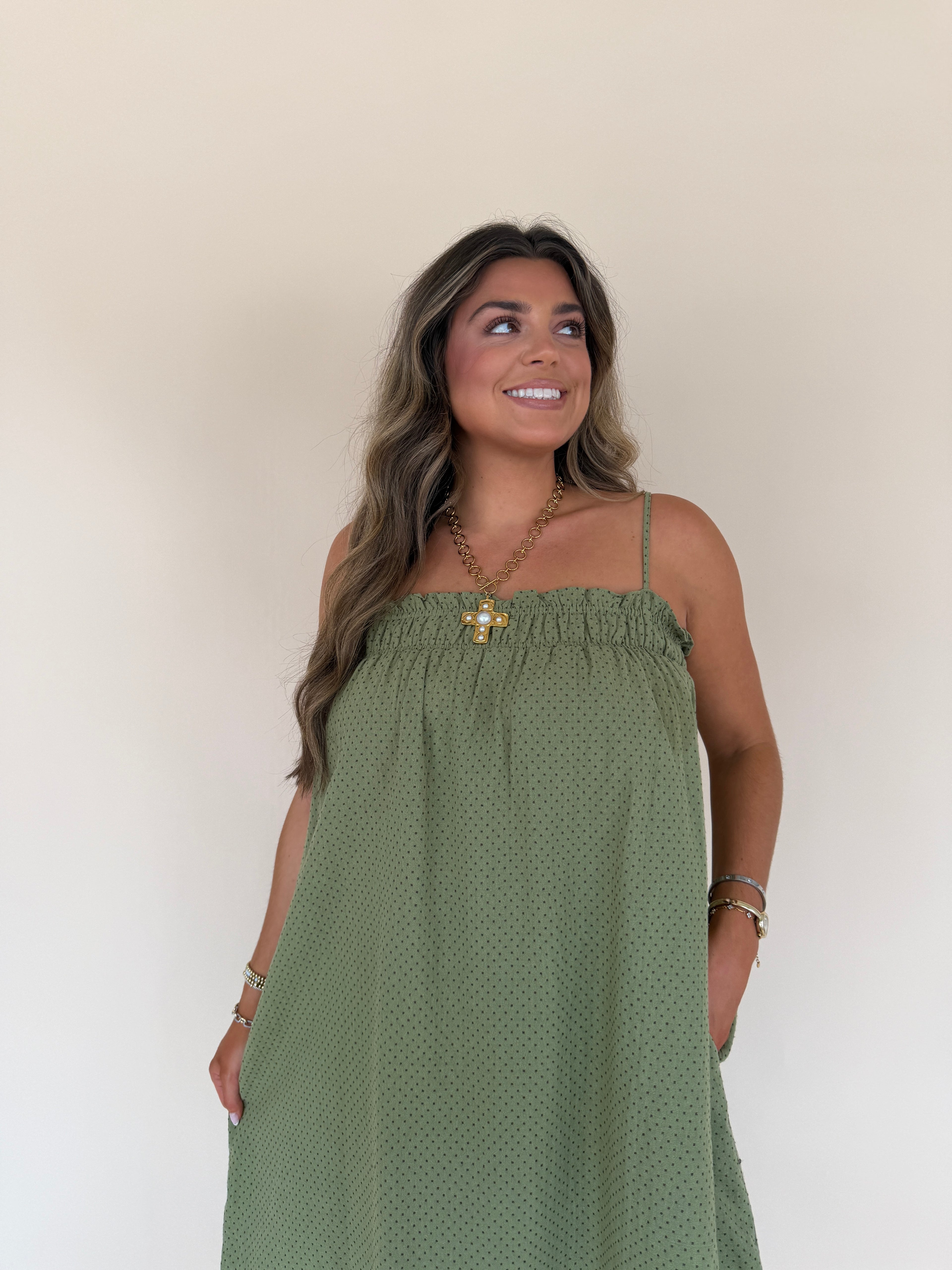 Ditsy Dot Smocked Midi Dress