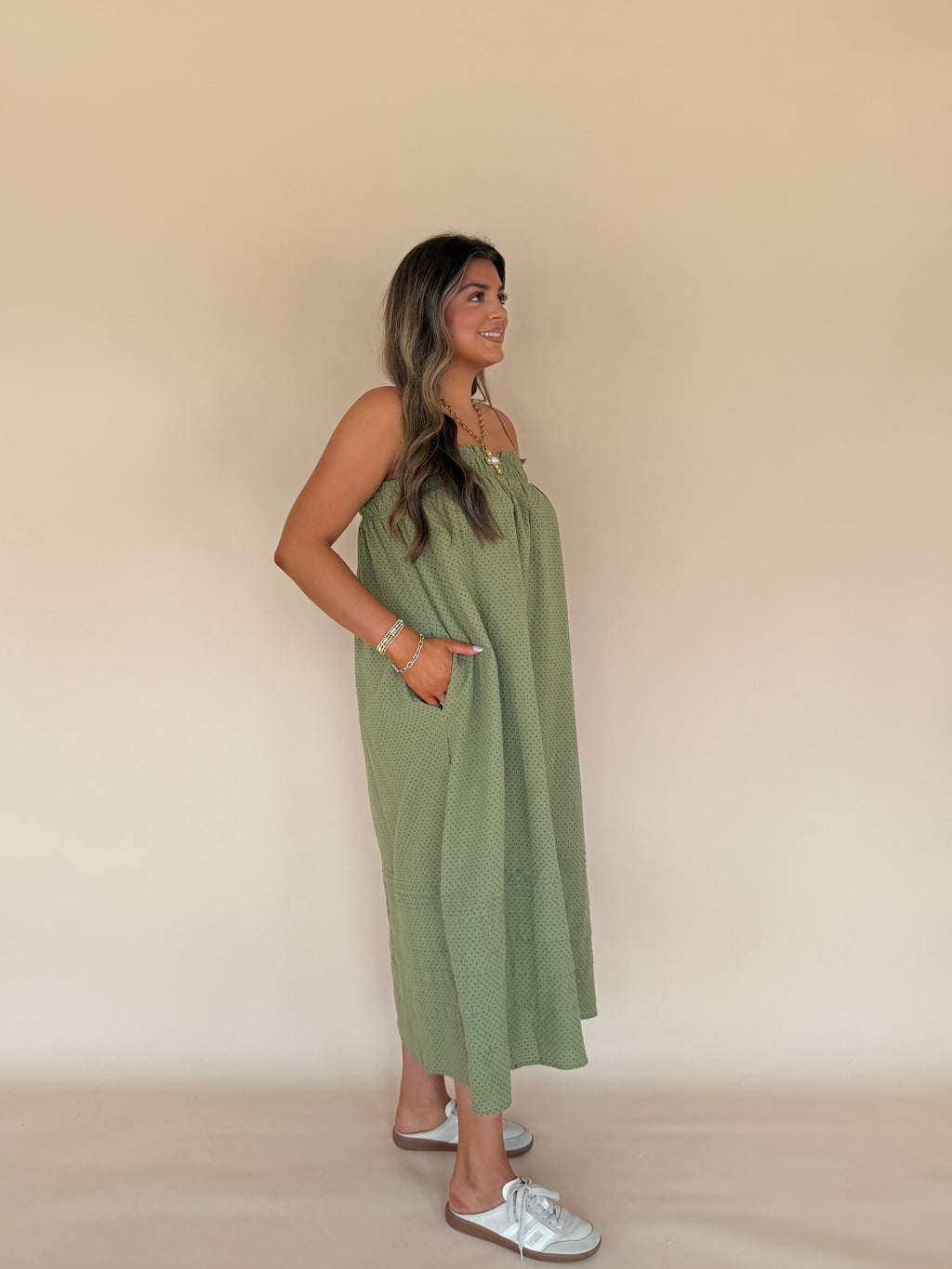 Ditsy Dot Smocked Midi Dress