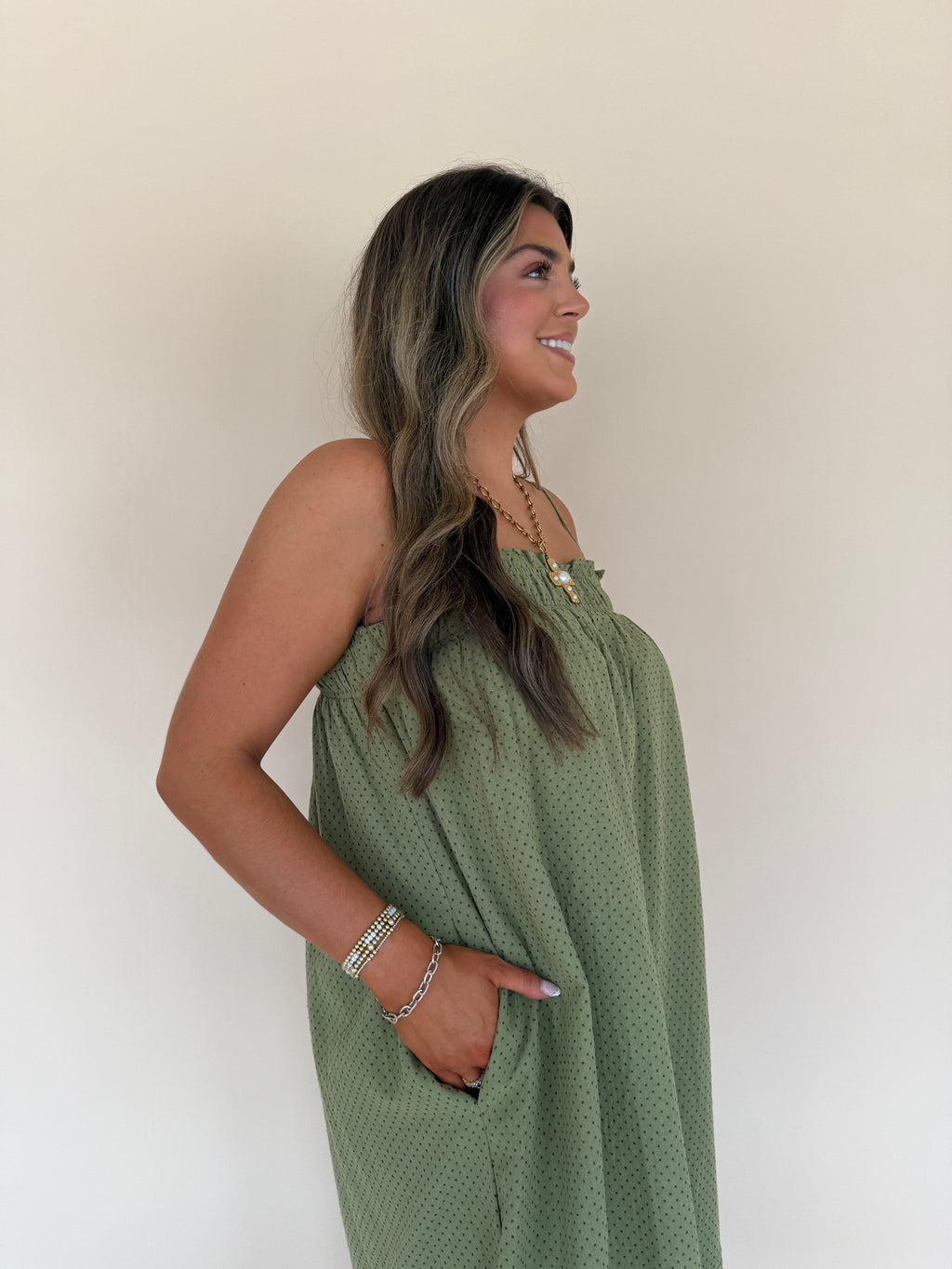 Ditsy Dot Smocked Midi Dress