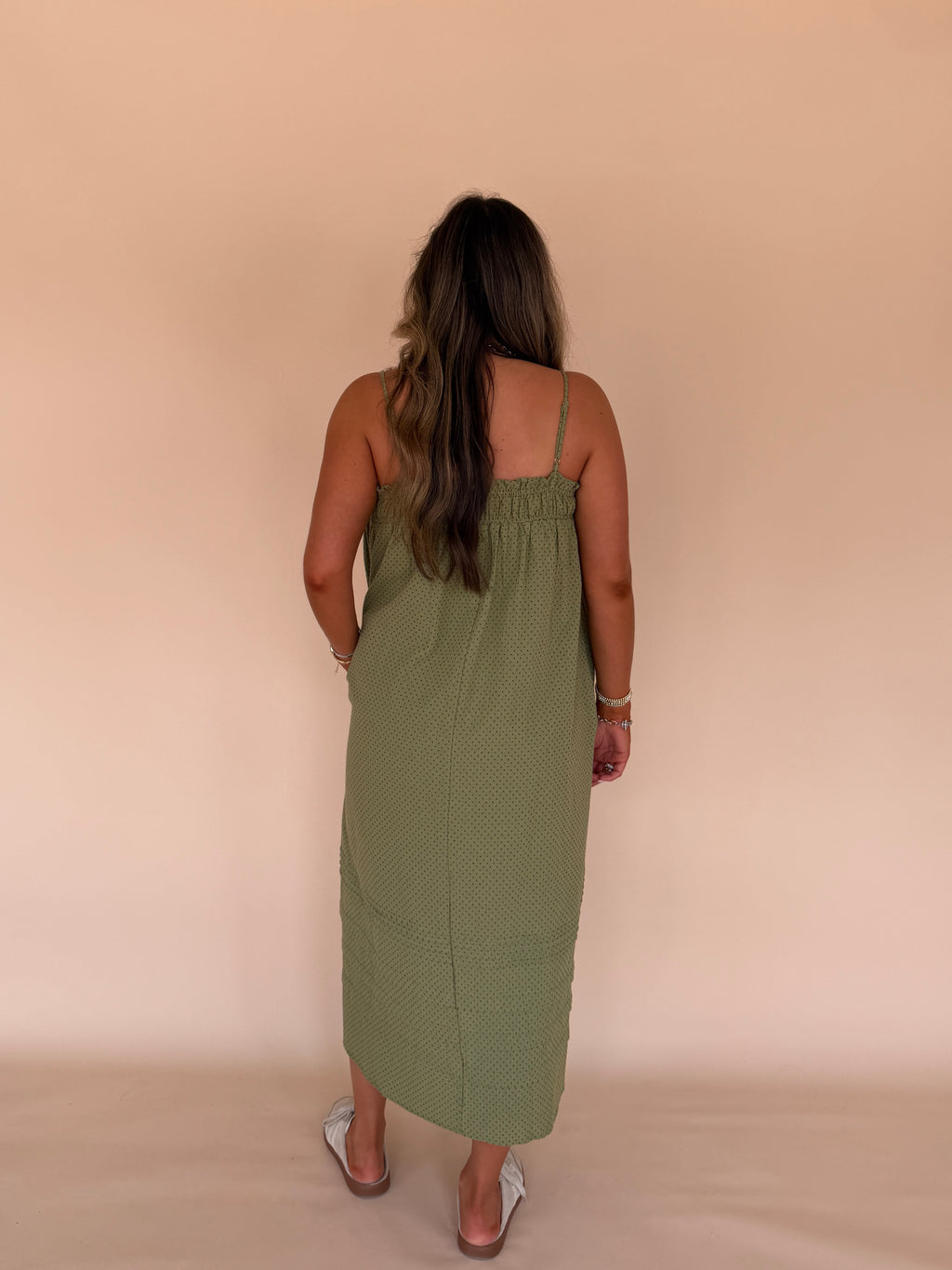 Ditsy Dot Smocked Midi Dress