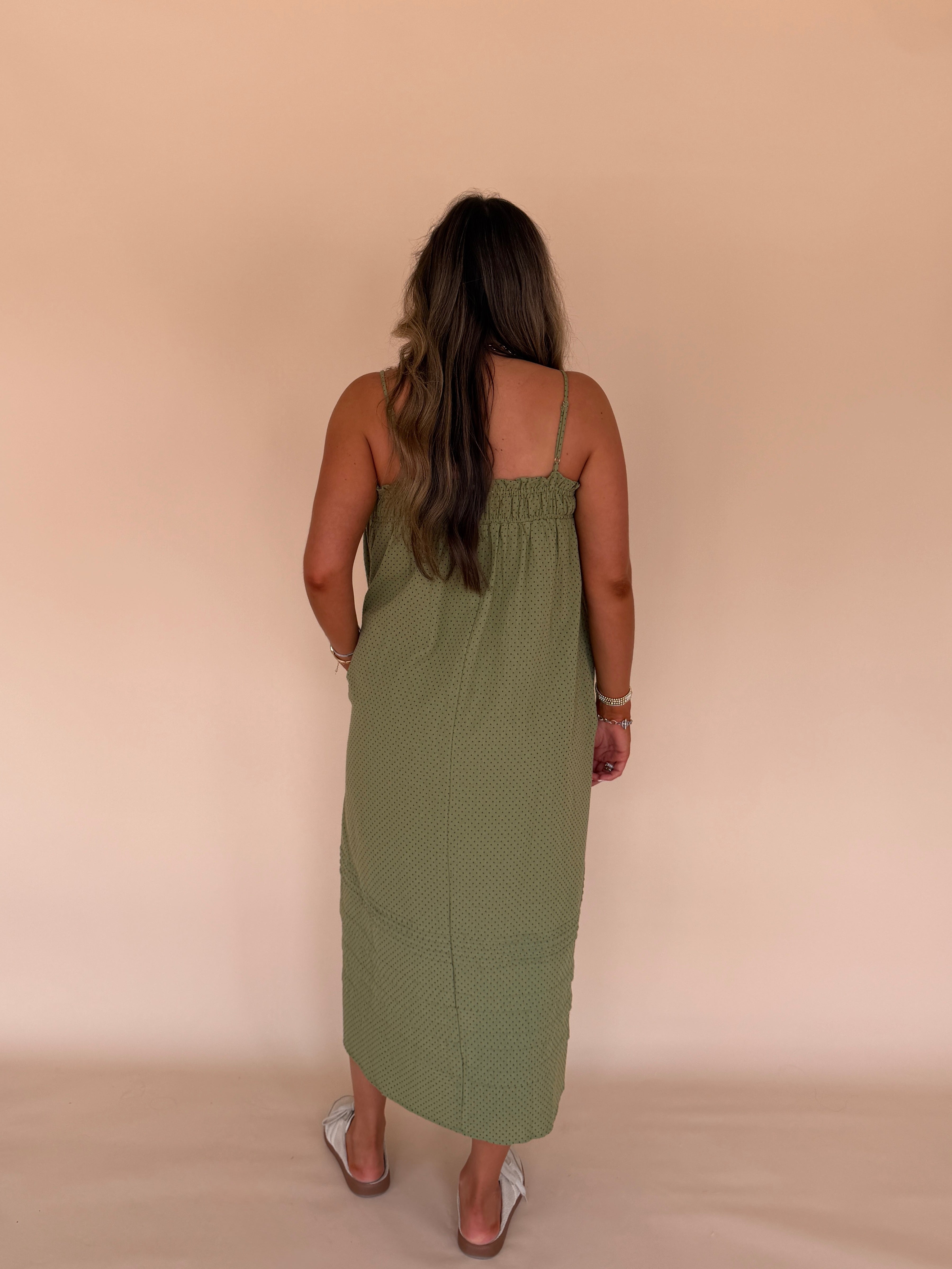 Ditsy Dot Smocked Midi Dress