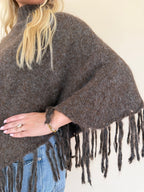 Fringe Turtleneck Sweater Poncho