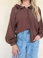 Plaid Ruffle Collar Blouse