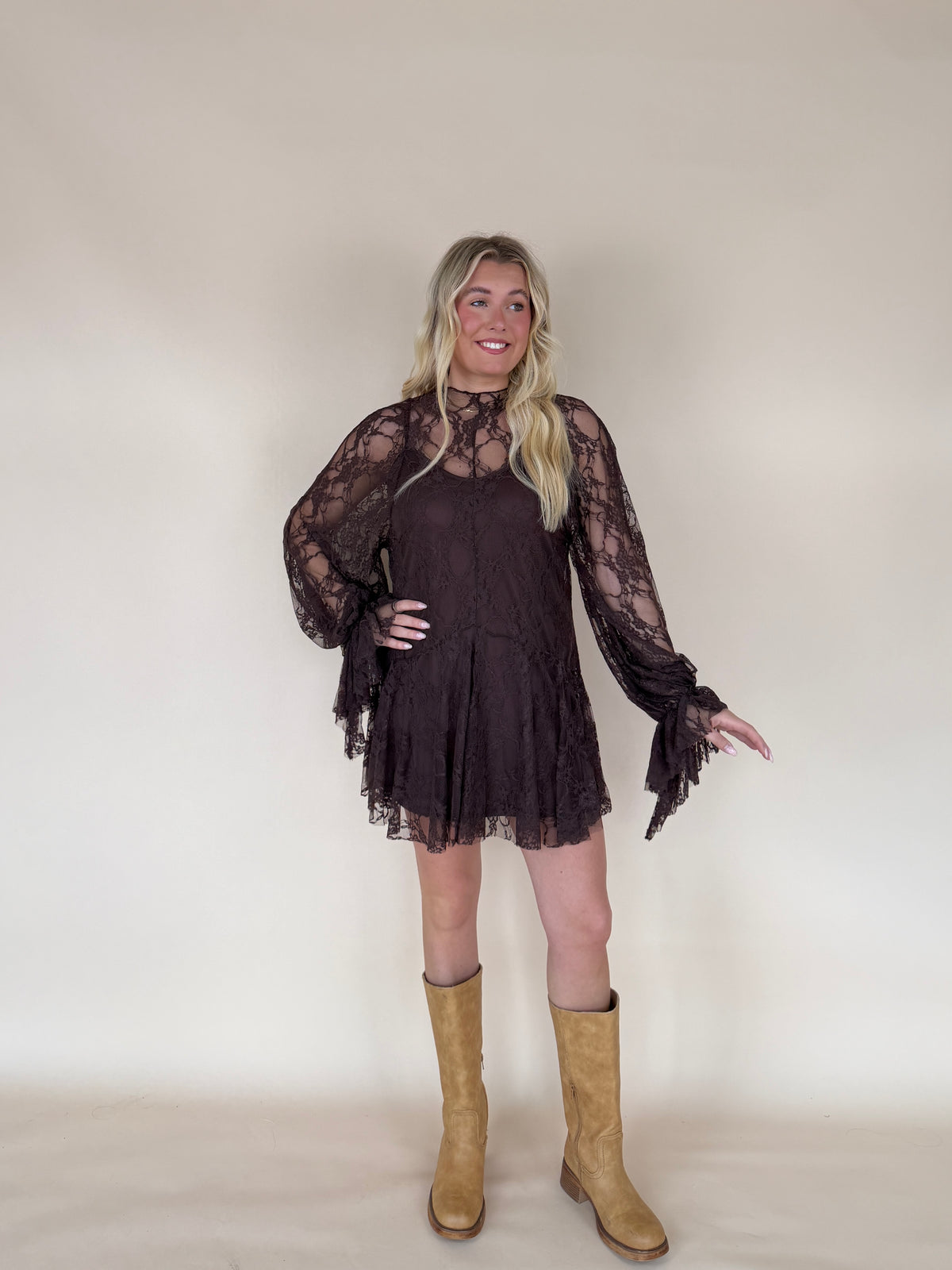 Lace Mock-Neck Mini Dress