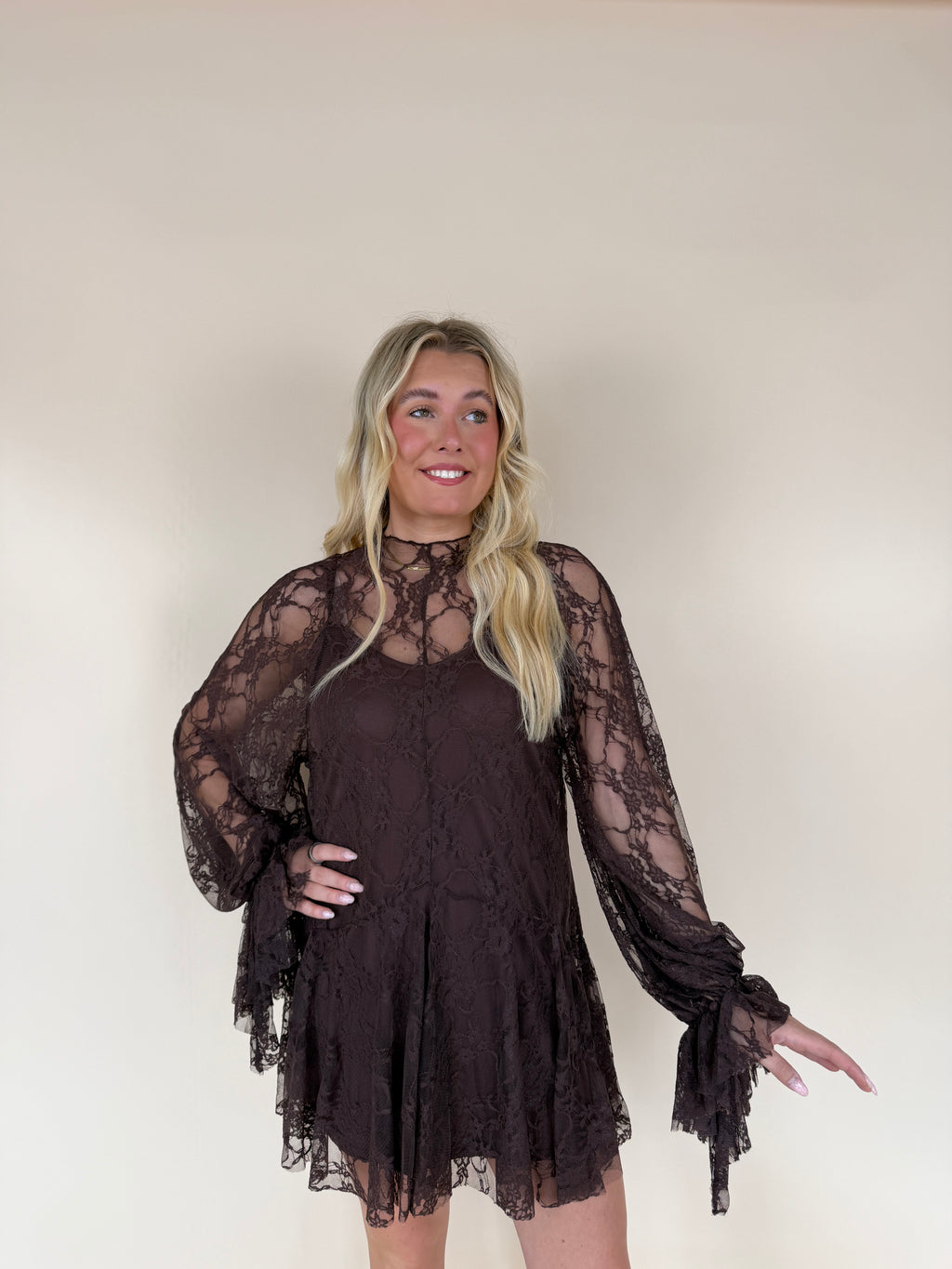 Lace Mock-Neck Mini Dress