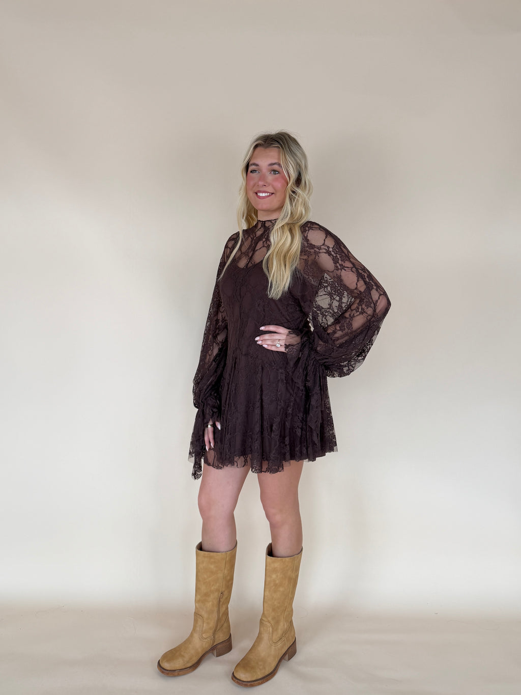 Lace Mock-Neck Mini Dress