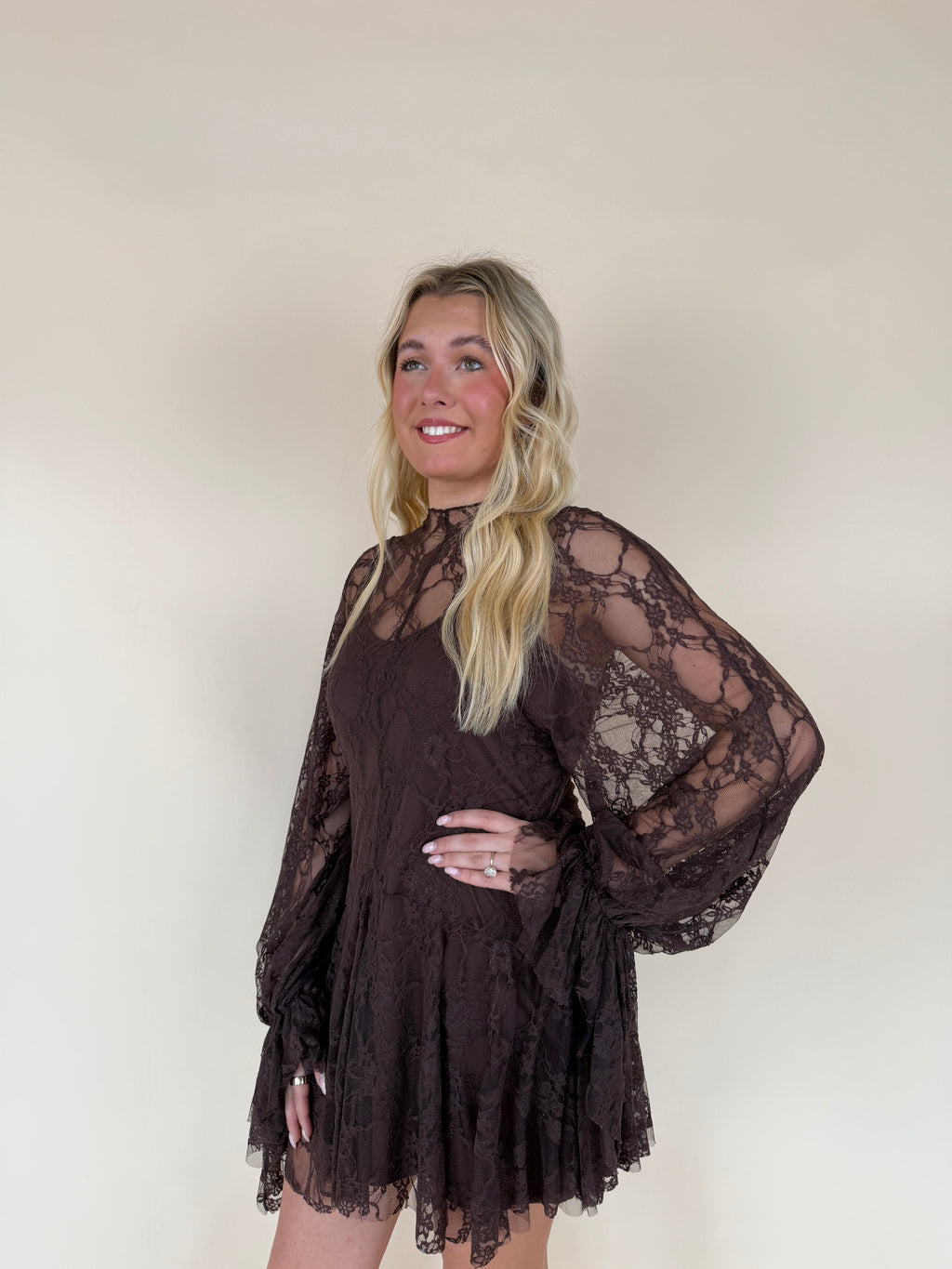Lace Mock-Neck Mini Dress