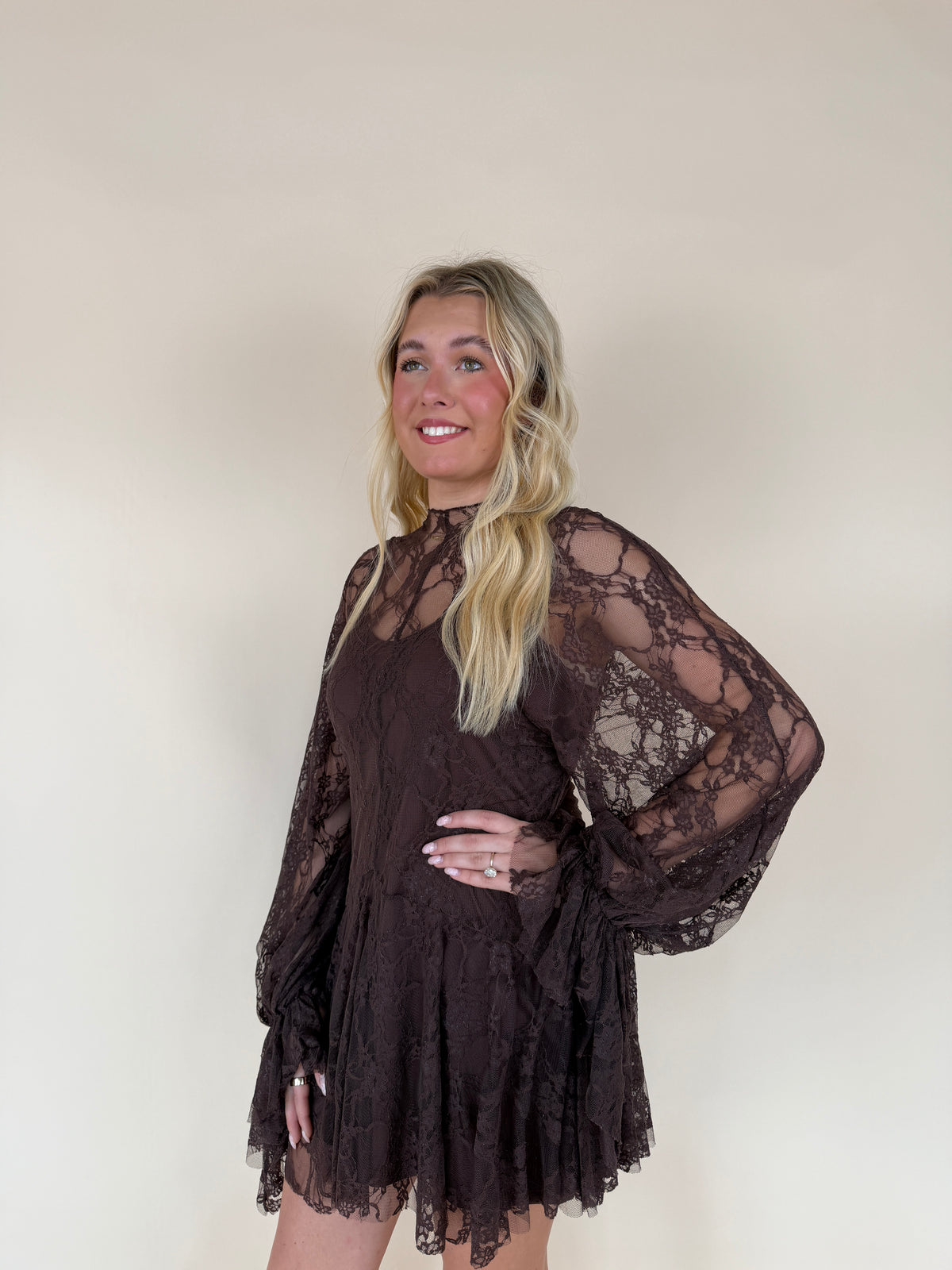 Lace Mock-Neck Mini Dress
