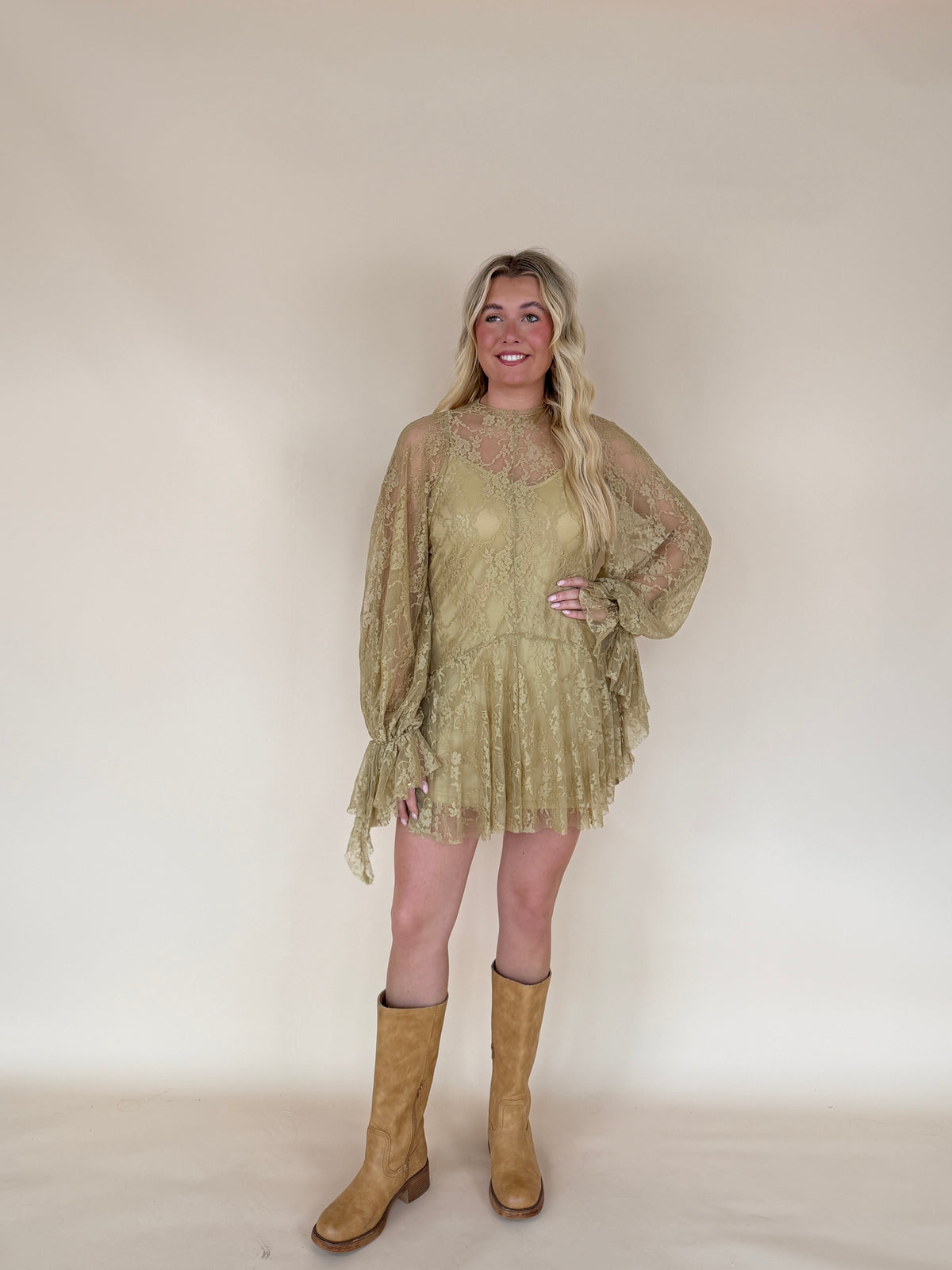 Lace Mock-Neck Mini Dress