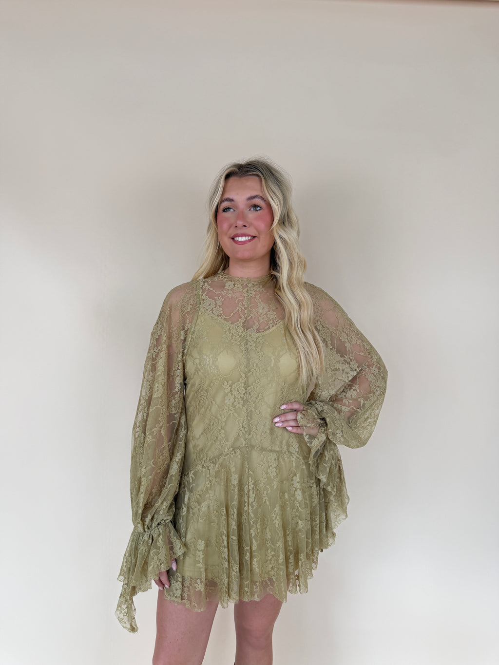 Lace Mock-Neck Mini Dress