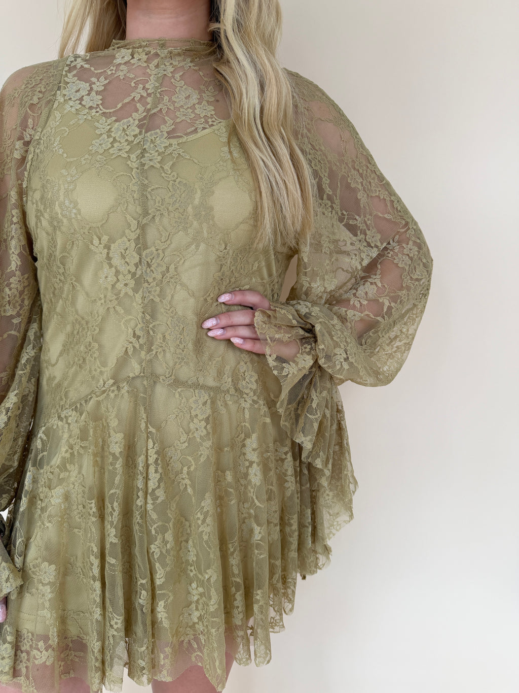Lace Mock-Neck Mini Dress