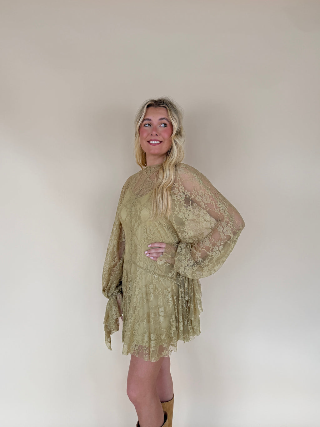 Lace Mock-Neck Mini Dress