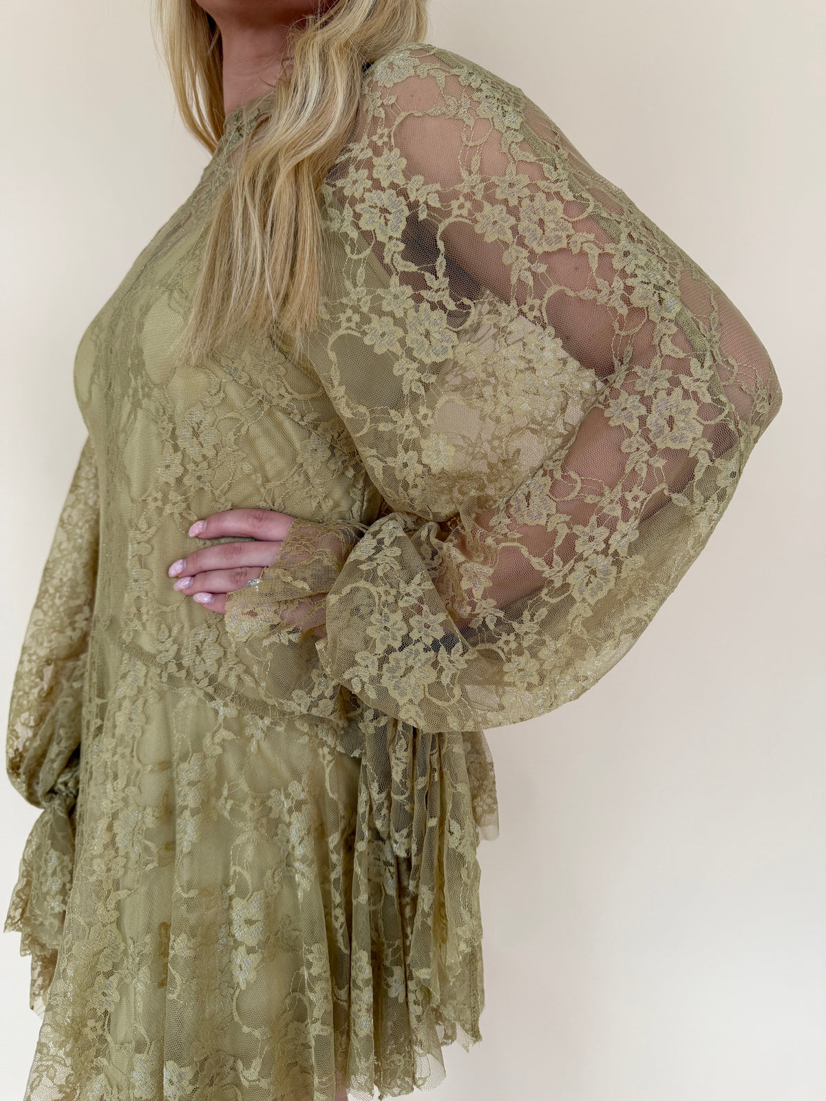 Lace Mock-Neck Mini Dress