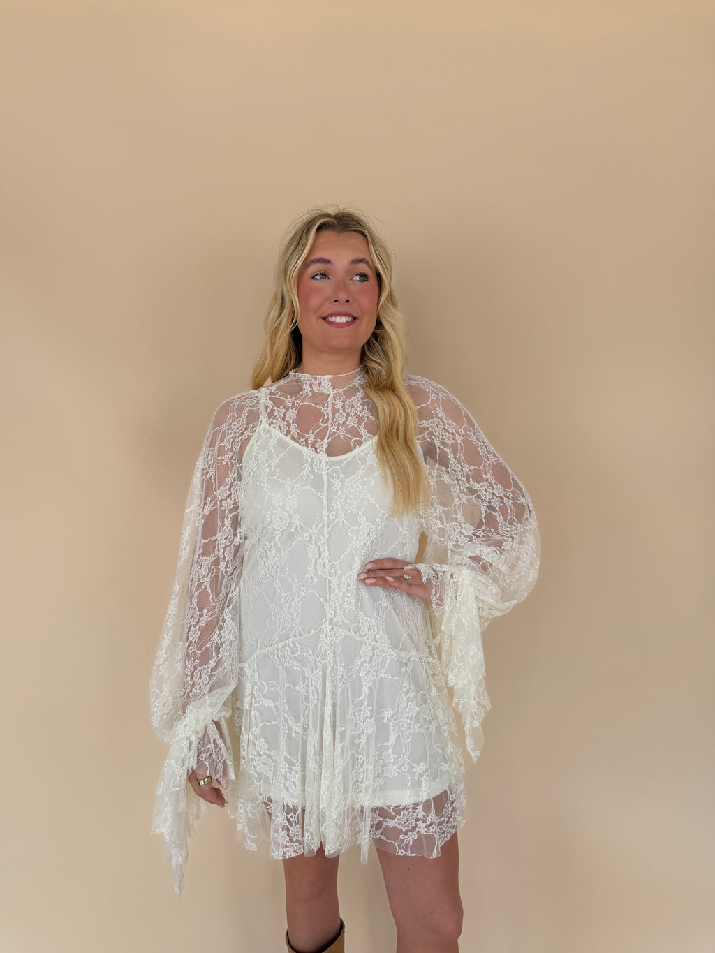 Lace Mock-Neck Mini Dress