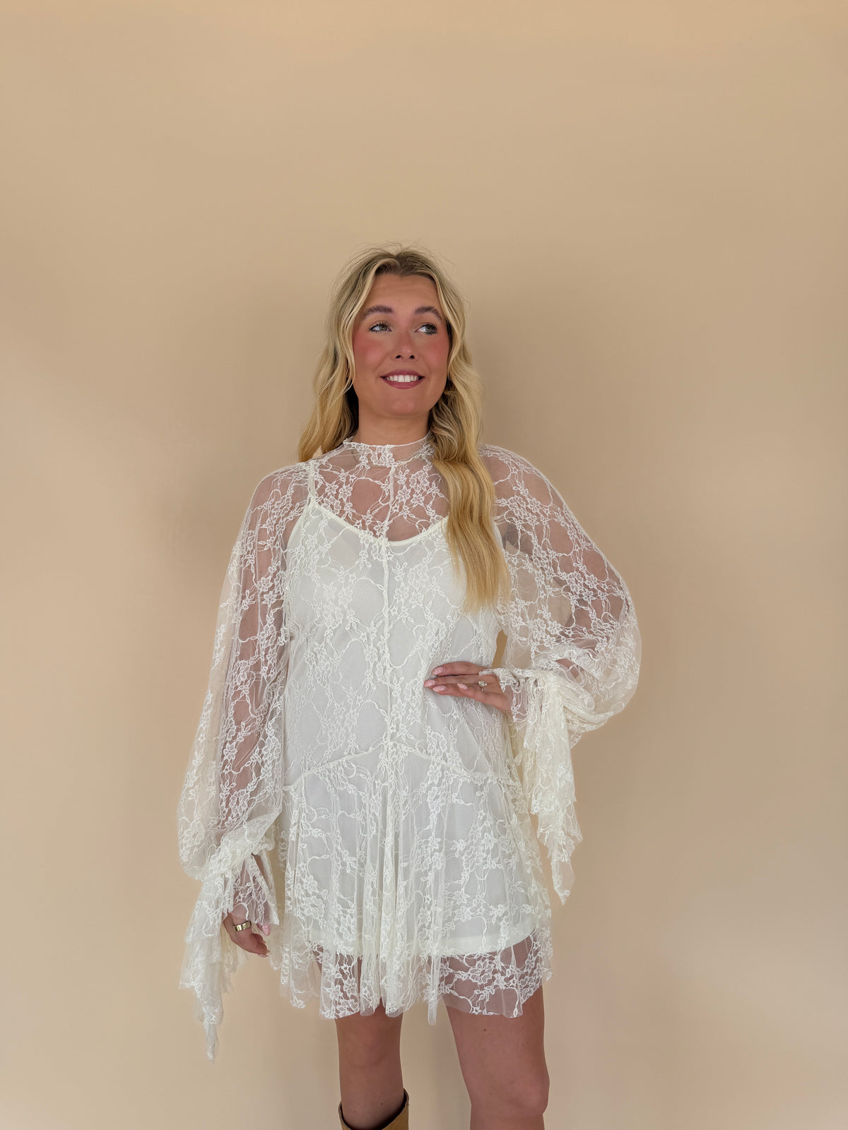 Lace Mock-Neck Mini Dress