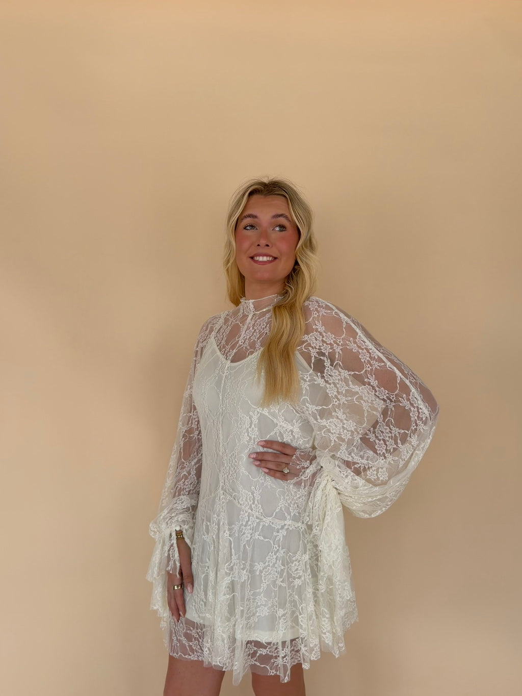 Lace Mock-Neck Mini Dress