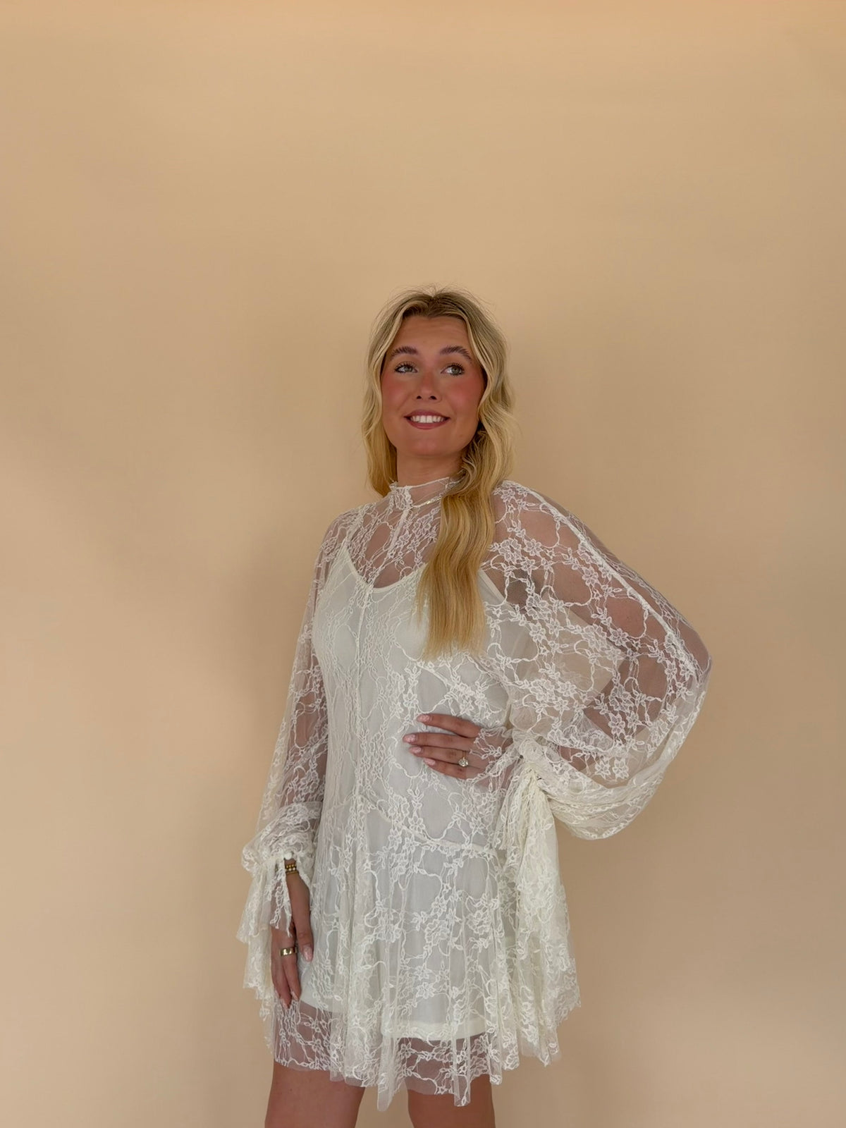 Lace Mock-Neck Mini Dress