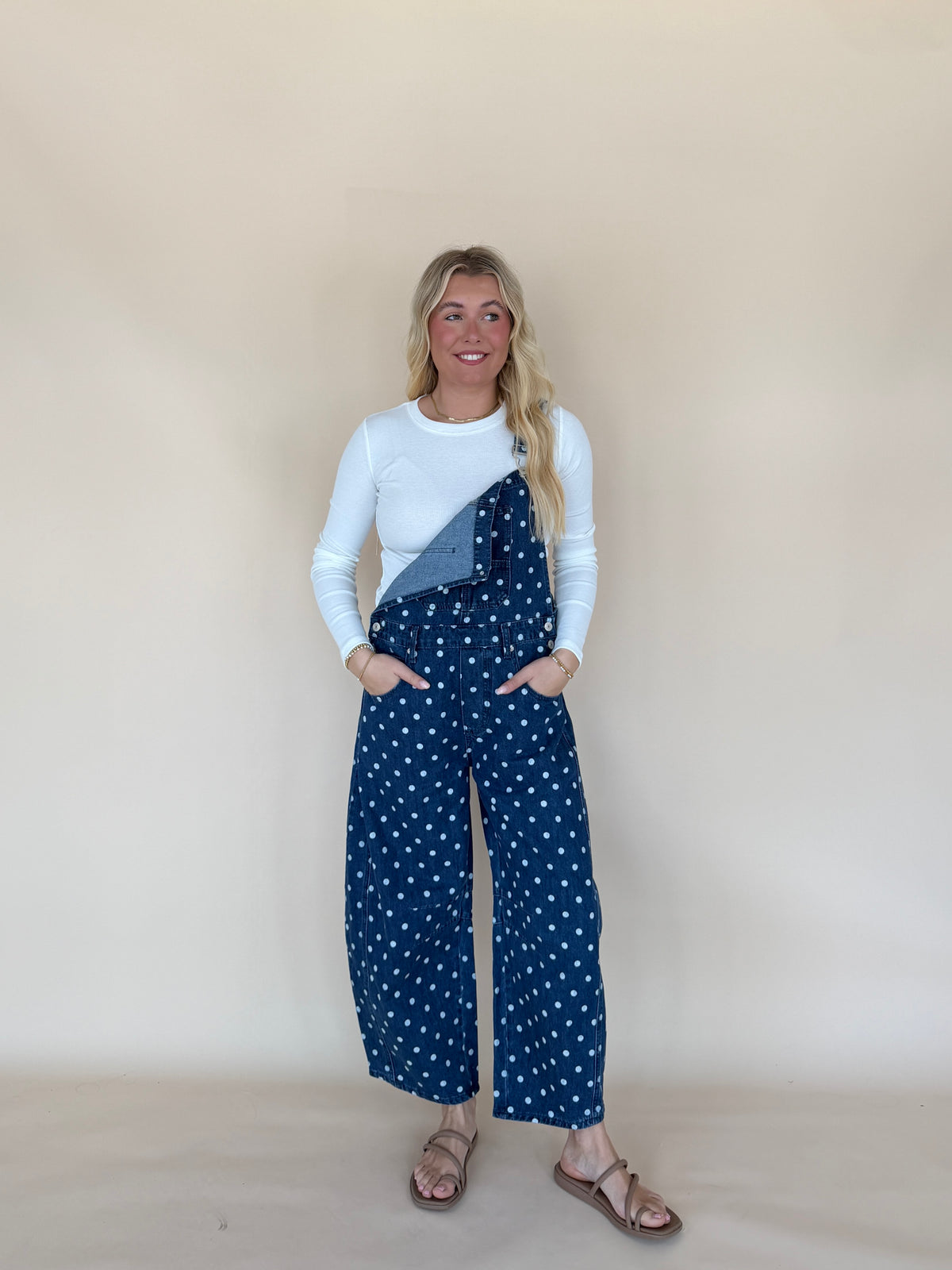 Mineral Washed Polka Dot Denim Jumpsuit
