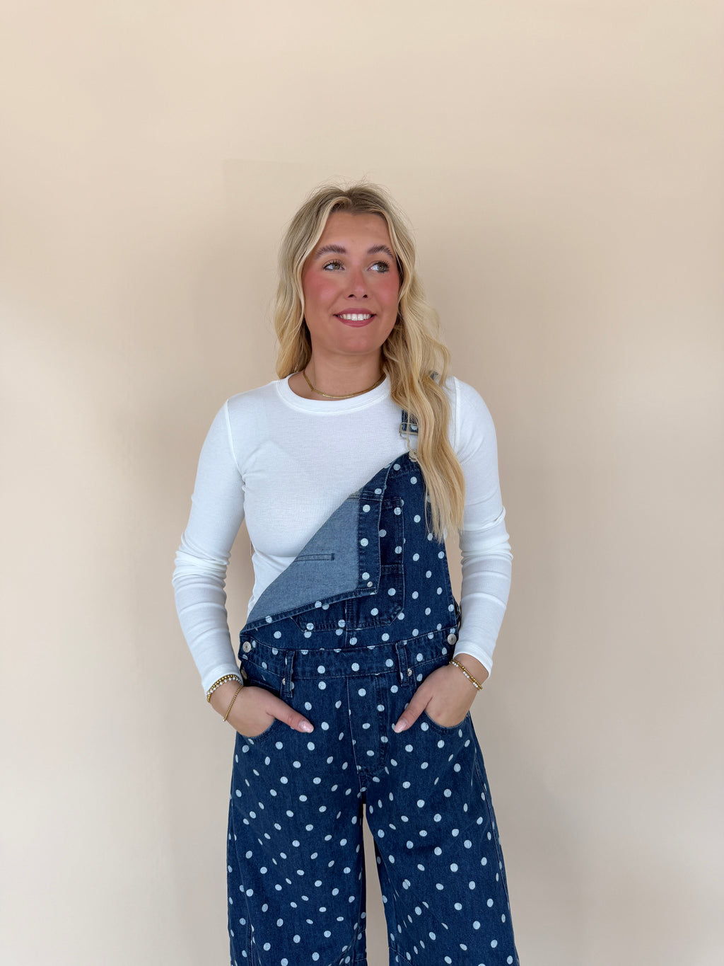 Mineral Washed Polka Dot Denim Jumpsuit
