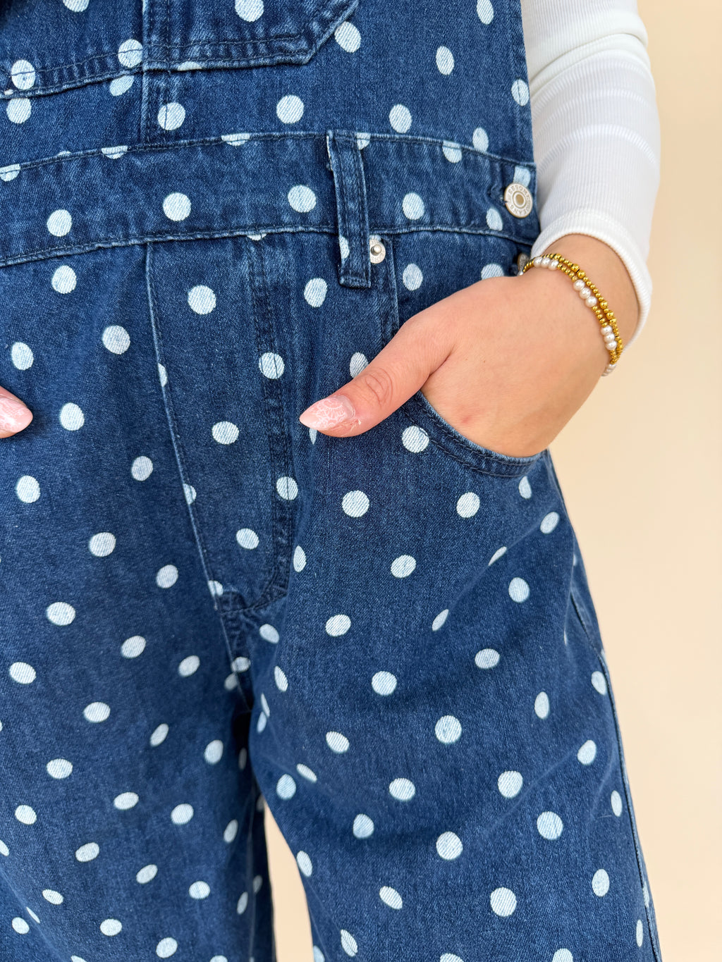 Mineral Washed Polka Dot Denim Jumpsuit