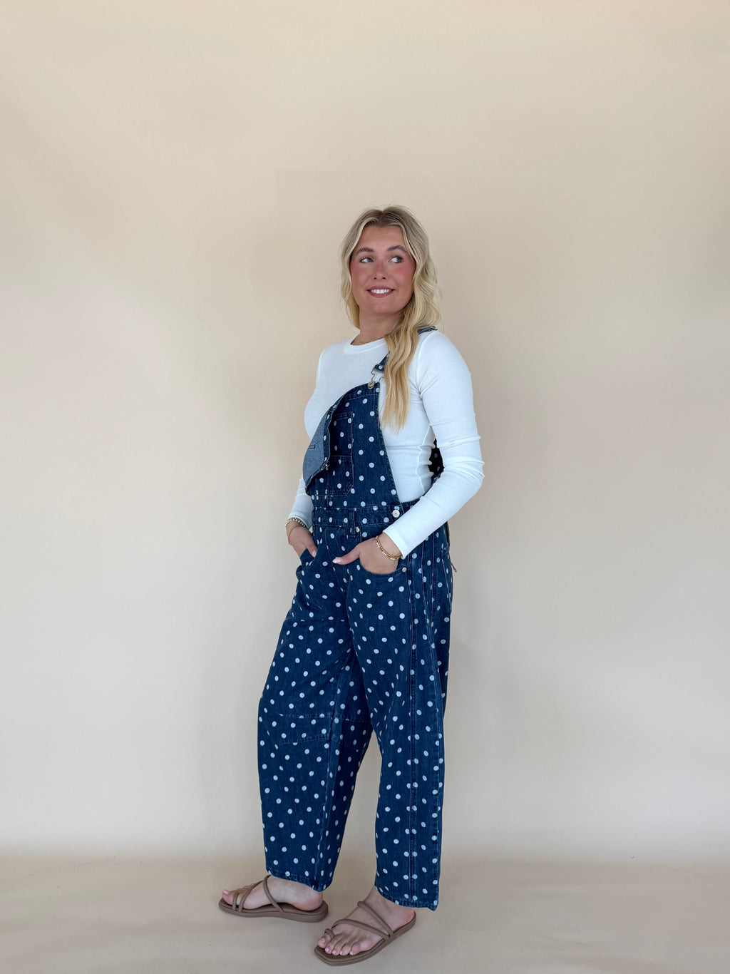 Mineral Washed Polka Dot Denim Jumpsuit
