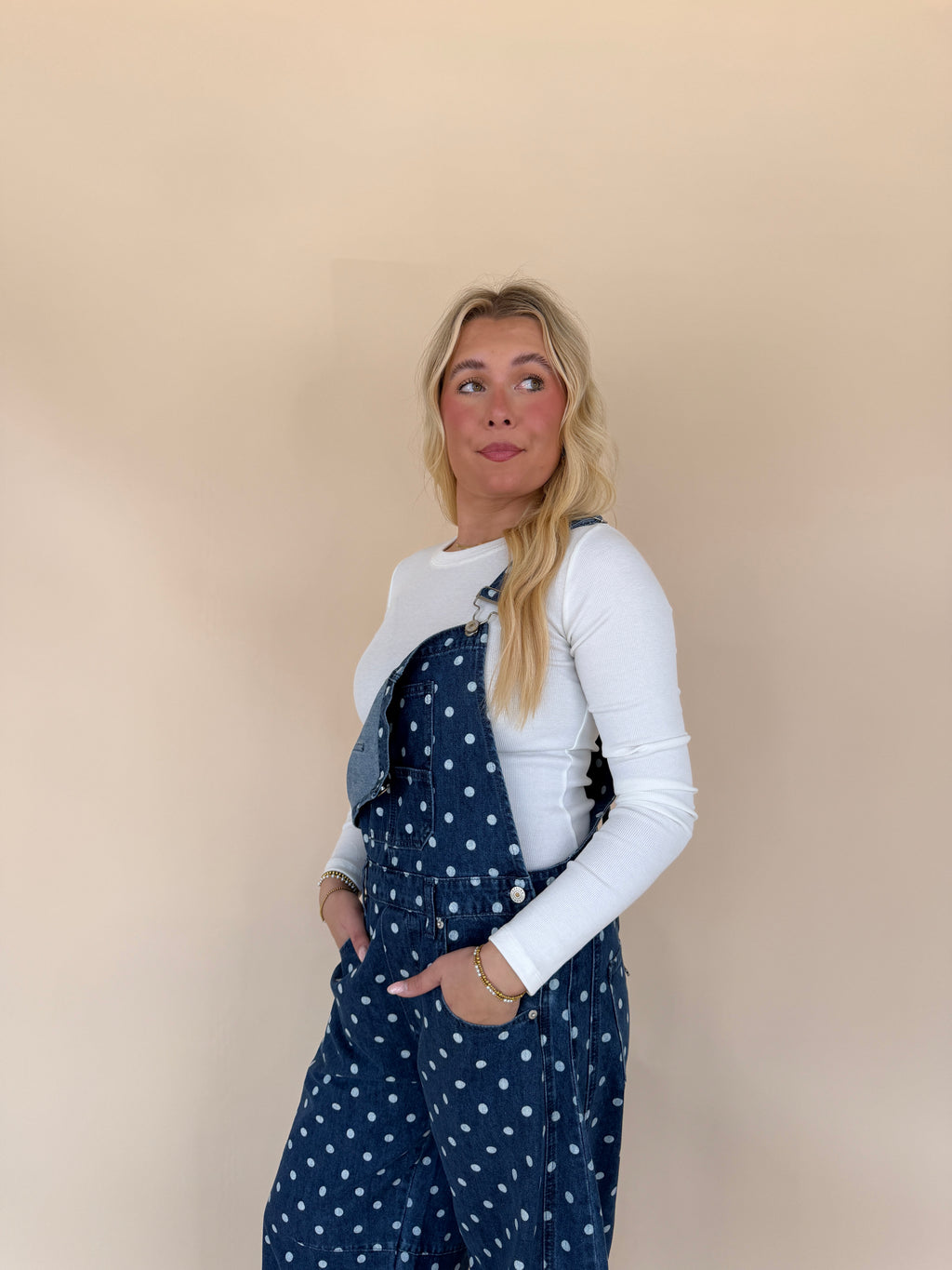 Mineral Washed Polka Dot Denim Jumpsuit
