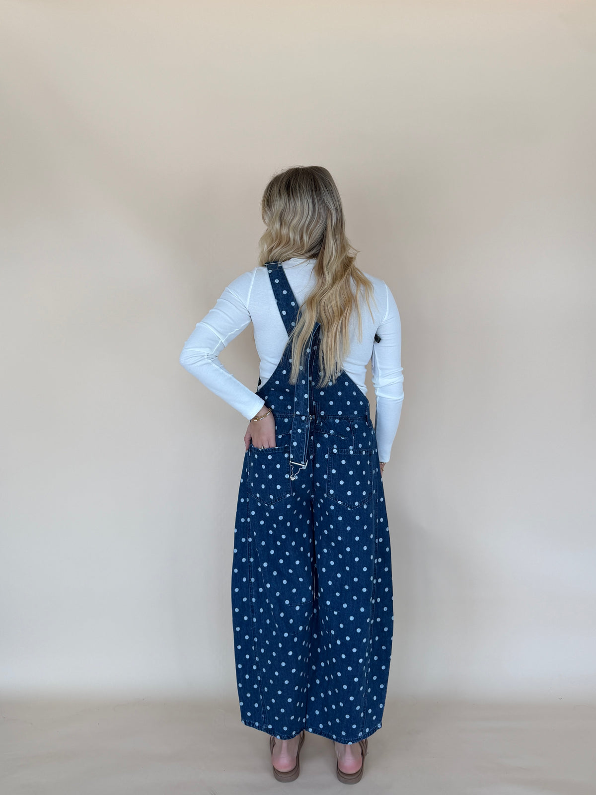 Mineral Washed Polka Dot Denim Jumpsuit