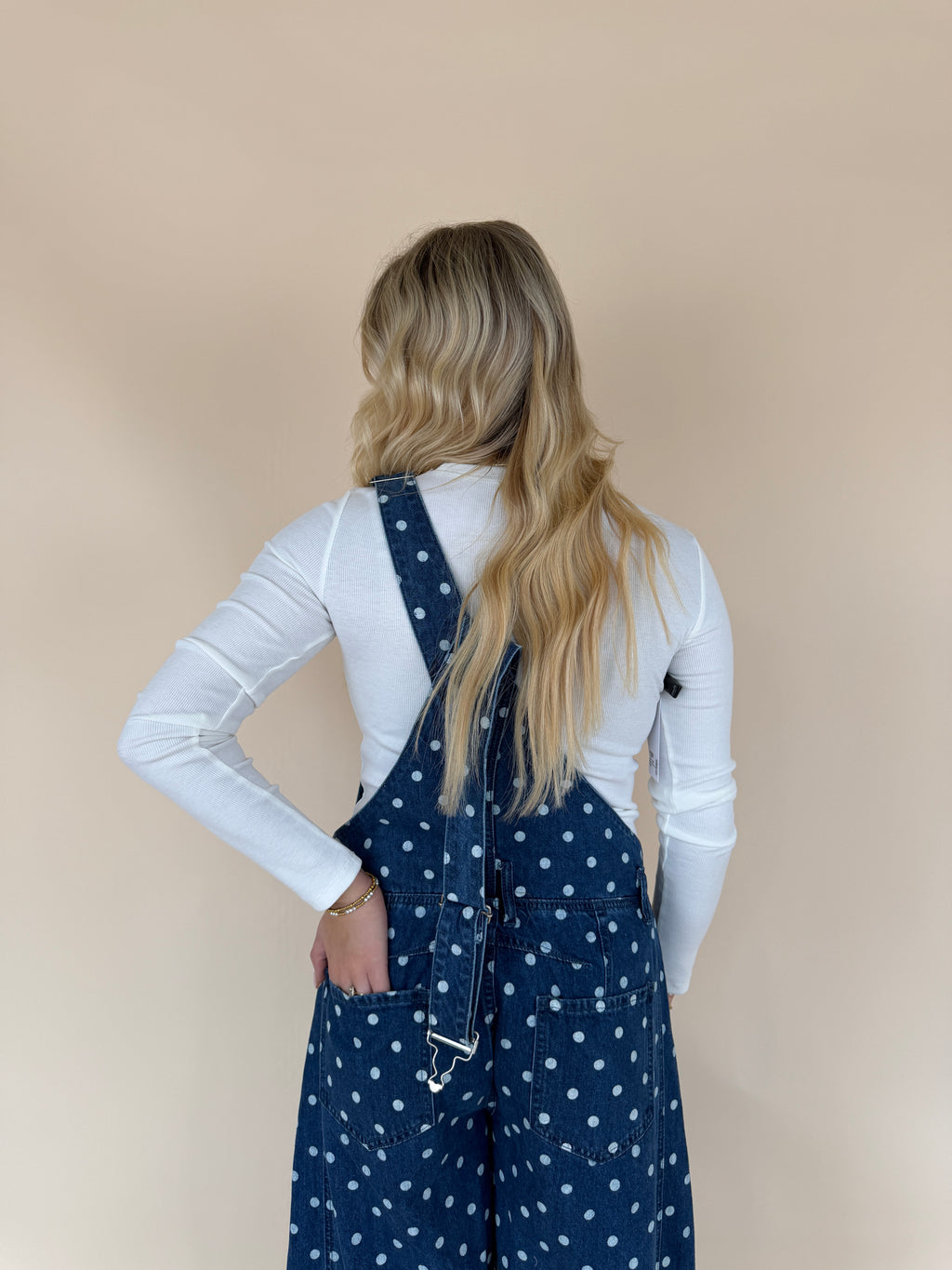 Mineral Washed Polka Dot Denim Jumpsuit