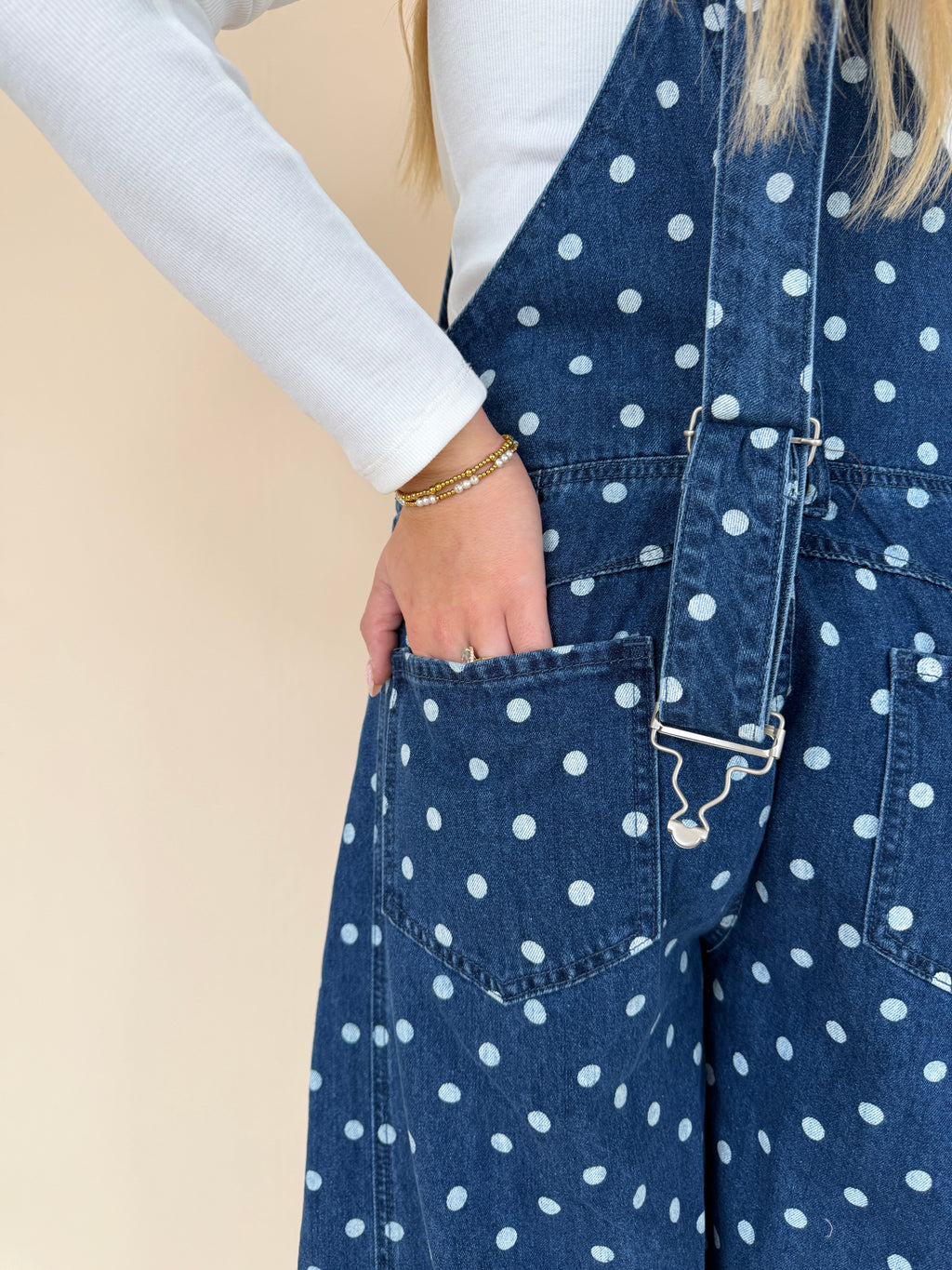 Mineral Washed Polka Dot Denim Jumpsuit