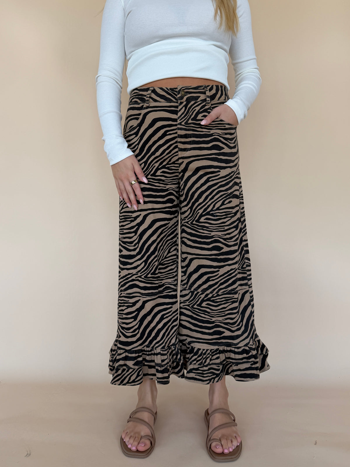 Ruffle Wide Leg Denim