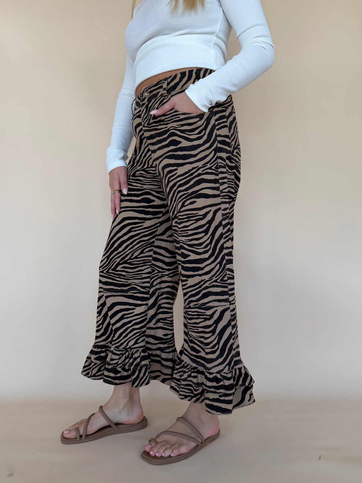 Ruffle Wide Leg Denim