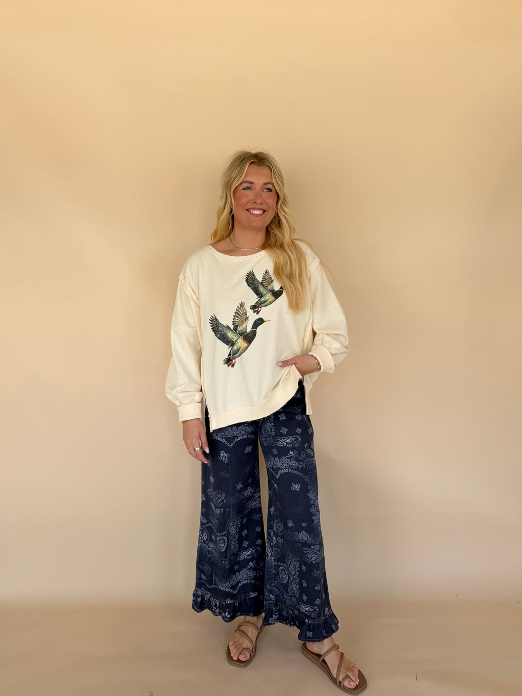 Paisley Printed Ruffle Hem Pants