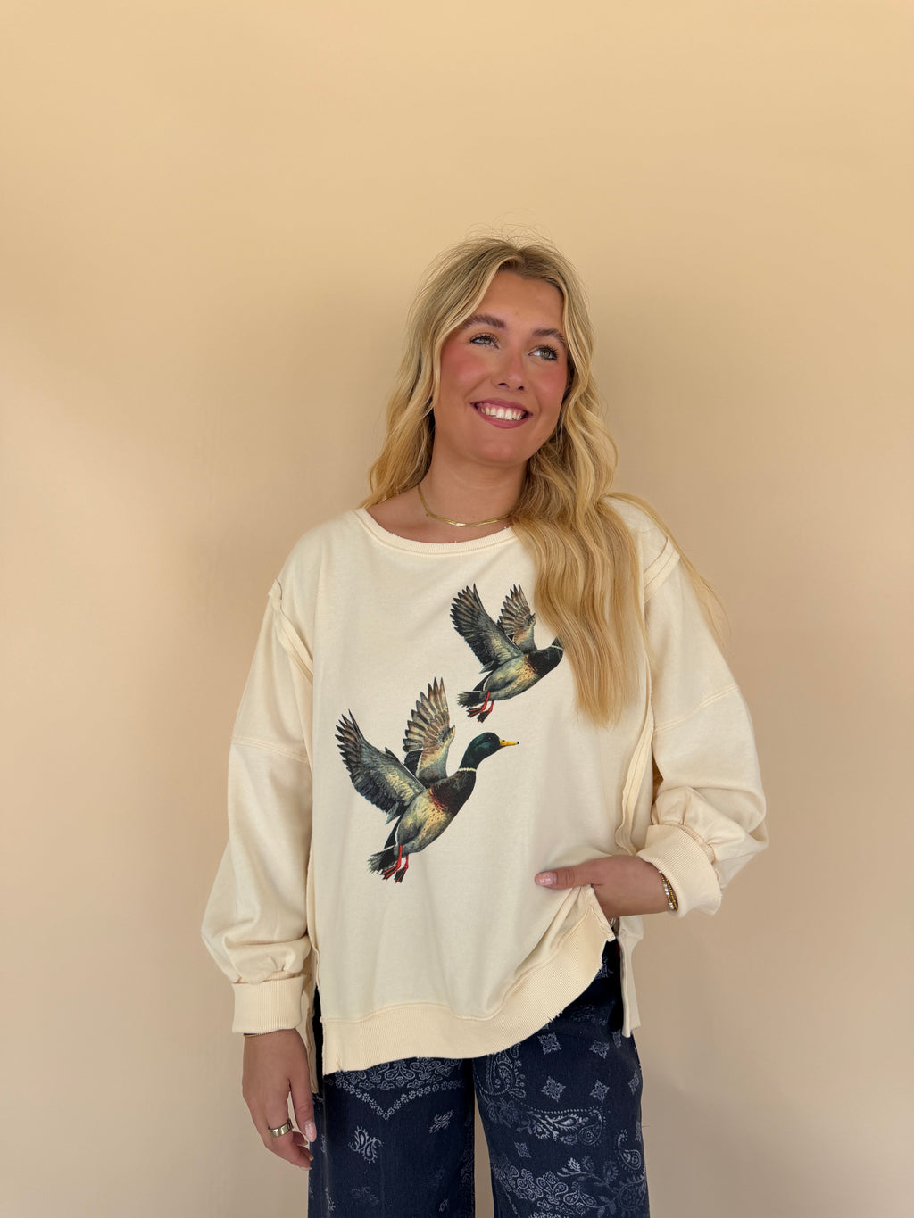 Stone Washed Duck Graphic Pullover