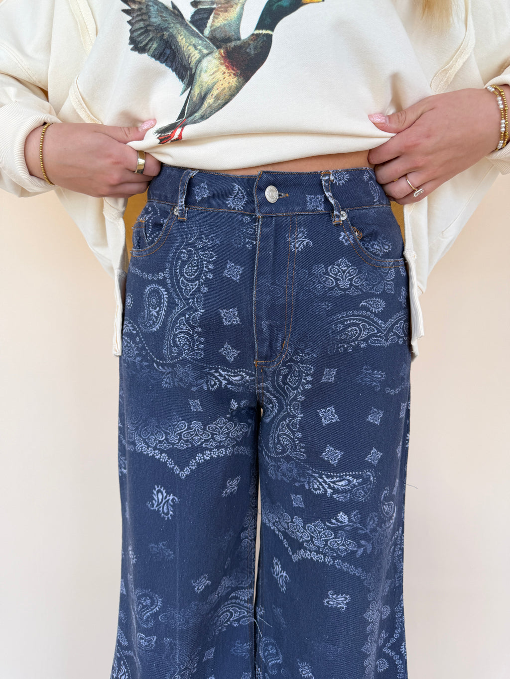 Paisley Printed Ruffle Hem Pants