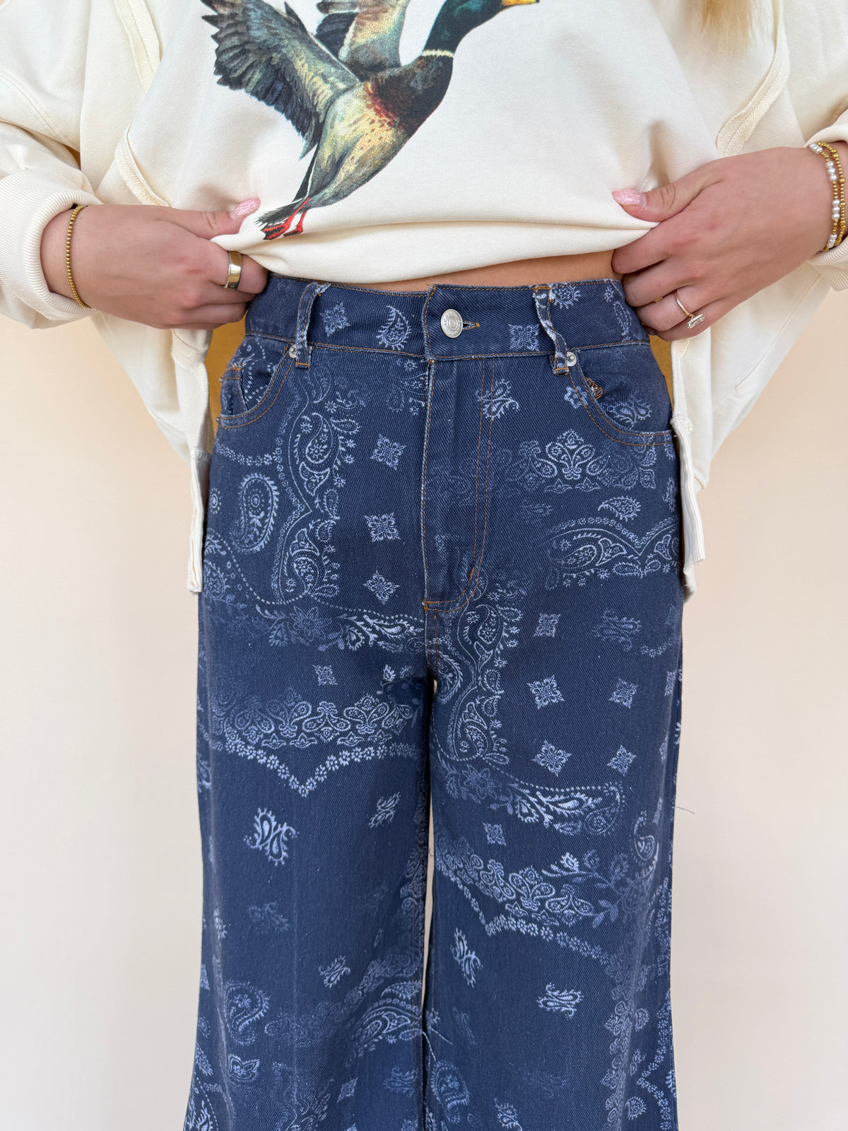 Paisley Printed Ruffle Hem Pants