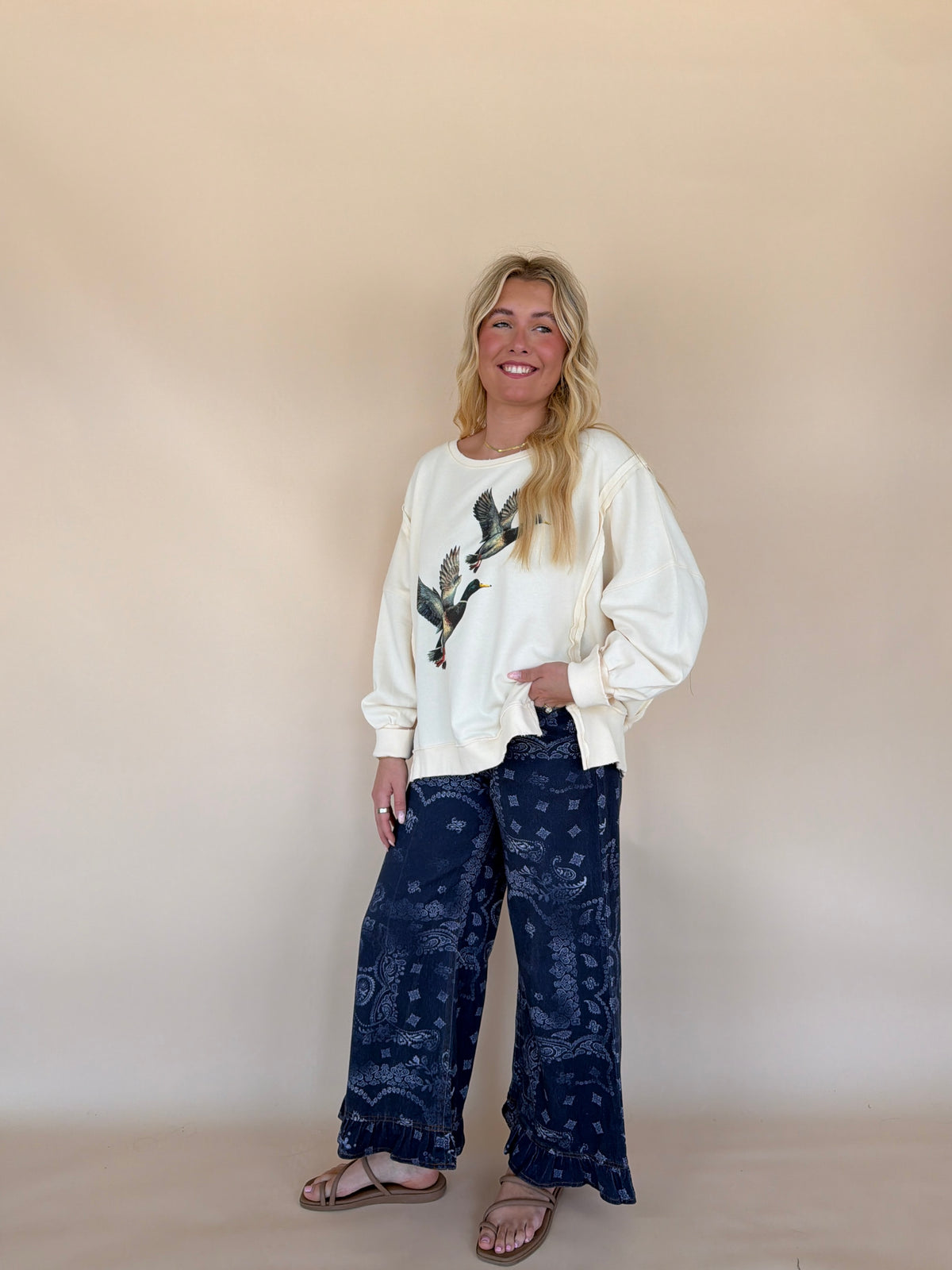 Paisley Printed Ruffle Hem Pants