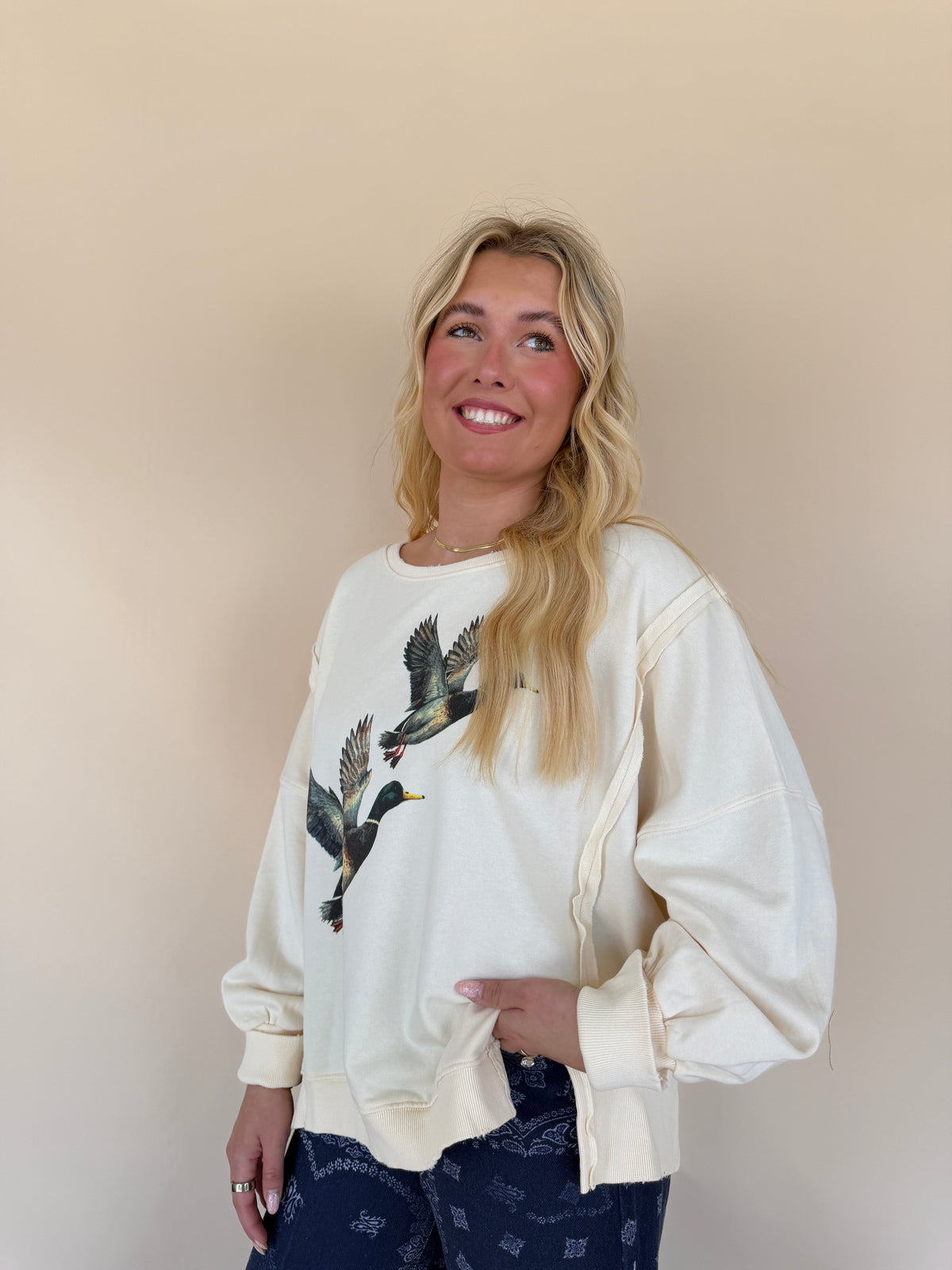 Stone Washed Duck Graphic Pullover
