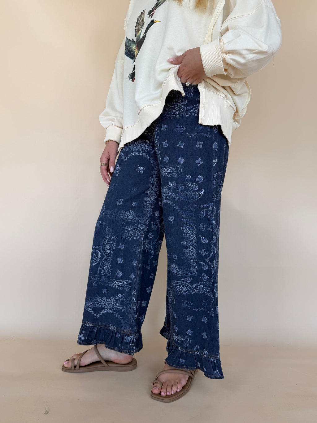 Paisley Printed Ruffle Hem Pants