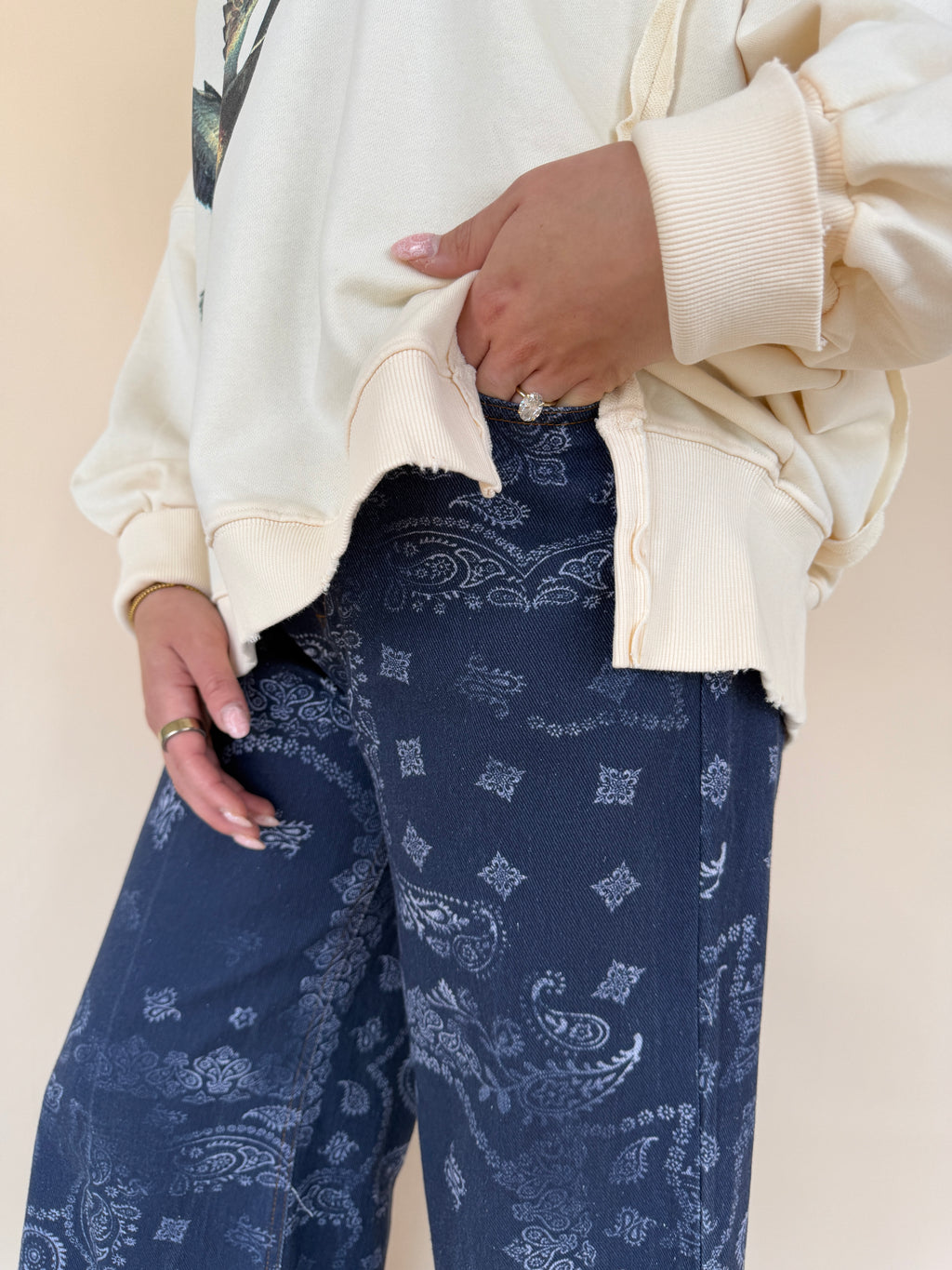 Paisley Printed Ruffle Hem Pants
