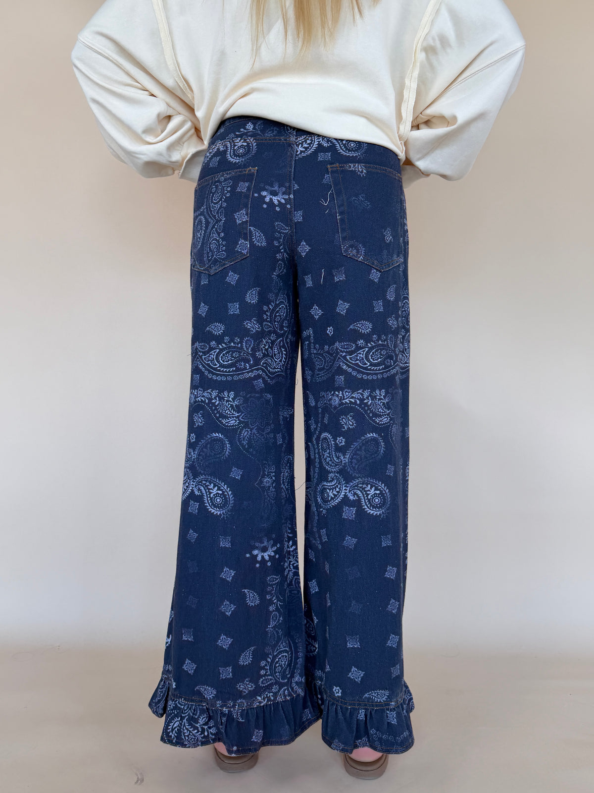 Paisley Printed Ruffle Hem Pants