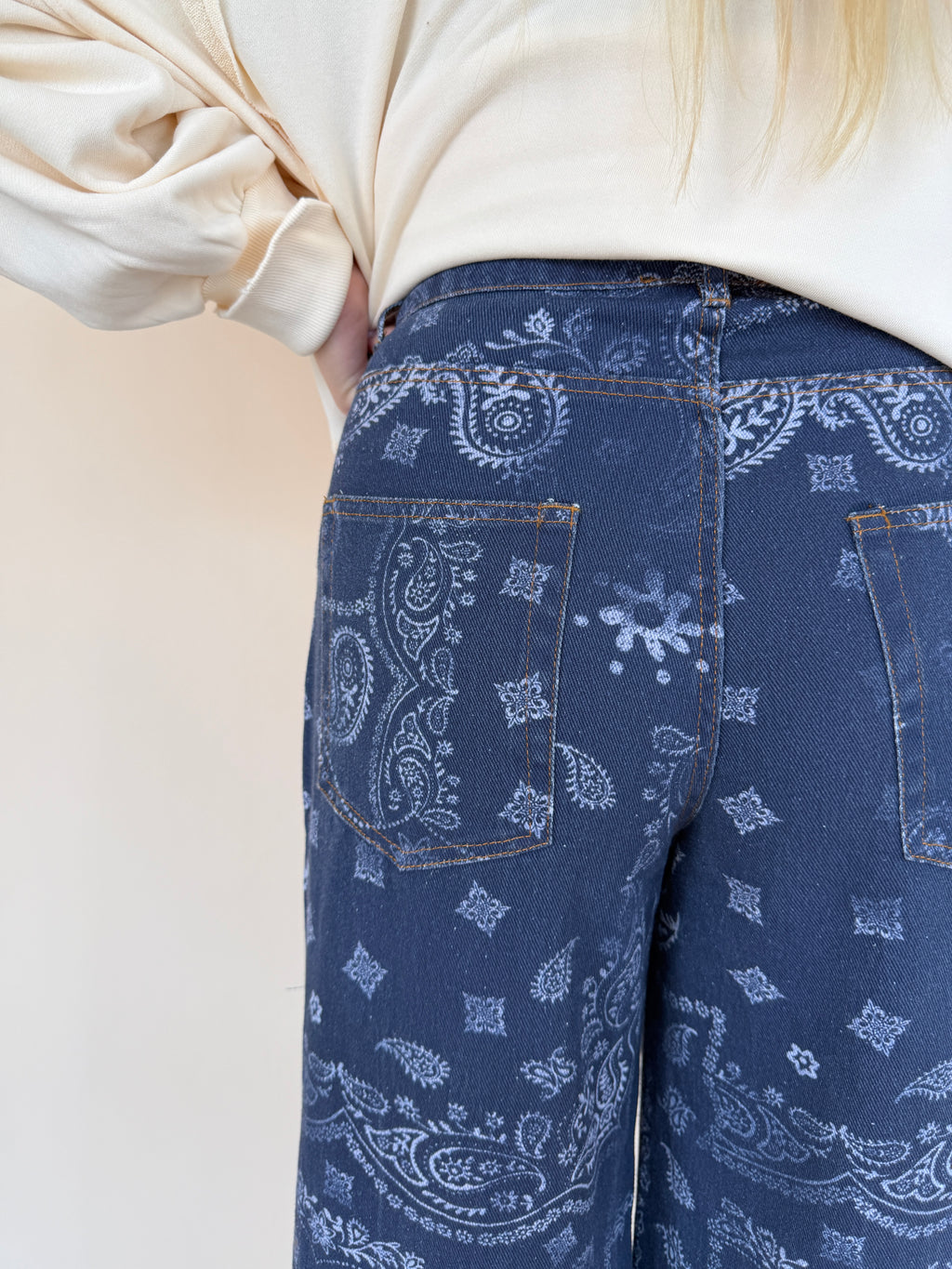 Paisley Printed Ruffle Hem Pants