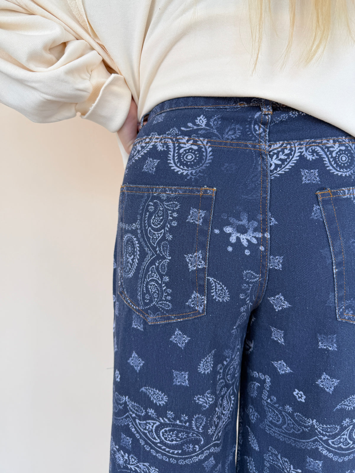 Paisley Printed Ruffle Hem Pants