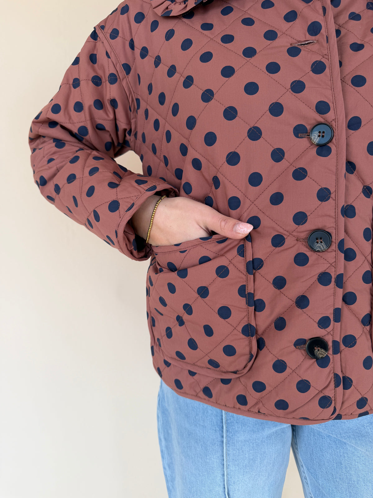 Polka Dot Ruffle Collar Quilted Jacket