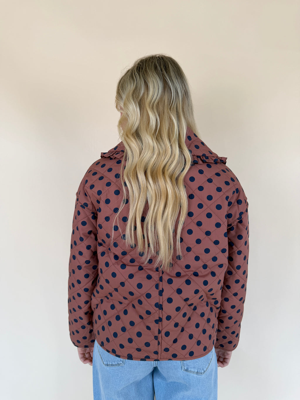 Polka Dot Ruffle Collar Quilted Jacket