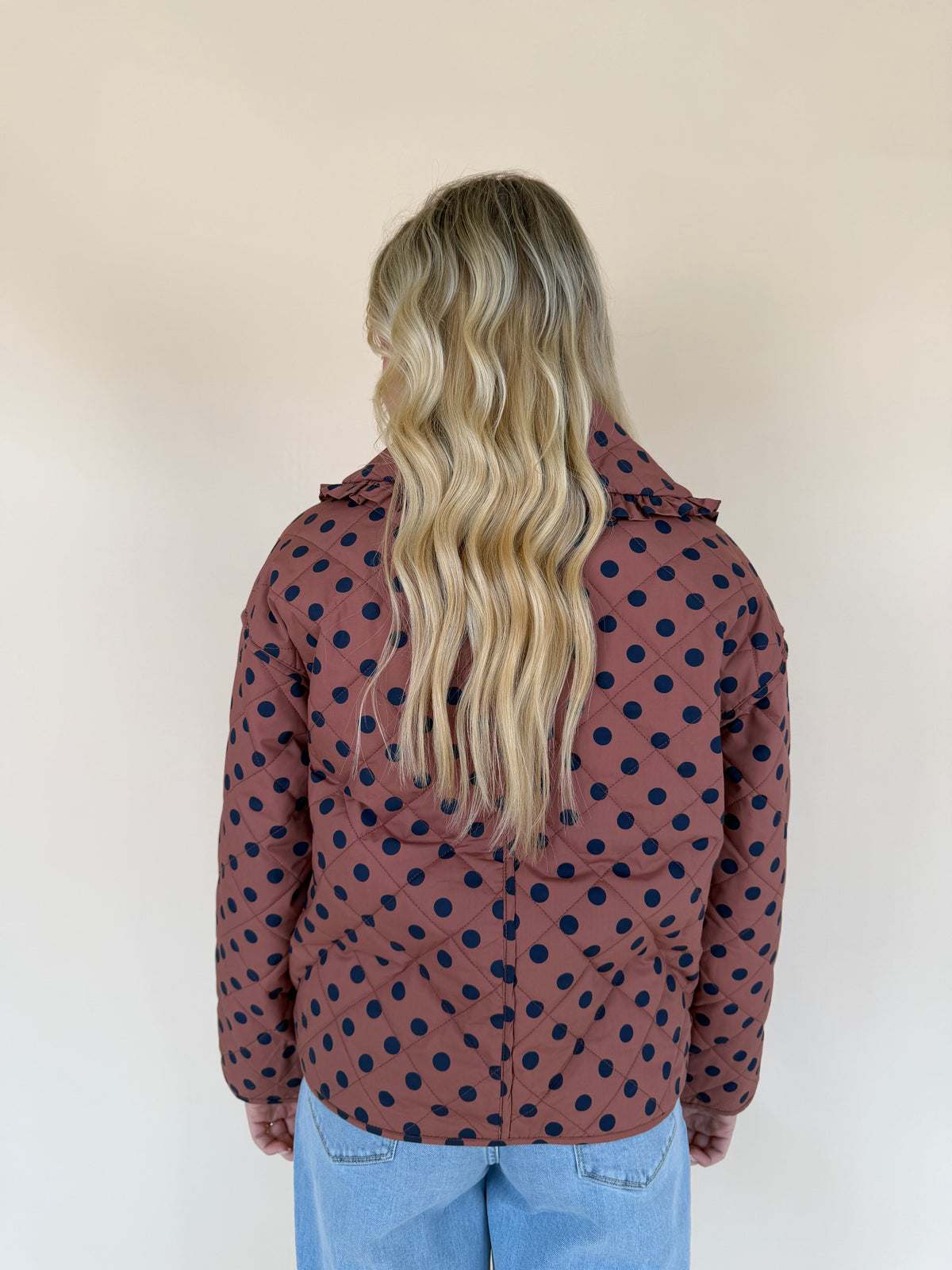 Polka Dot Ruffle Collar Quilted Jacket
