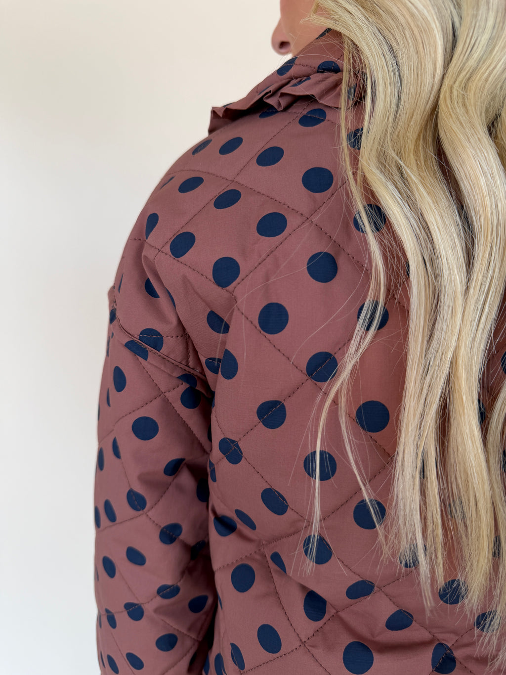 Polka Dot Ruffle Collar Quilted Jacket