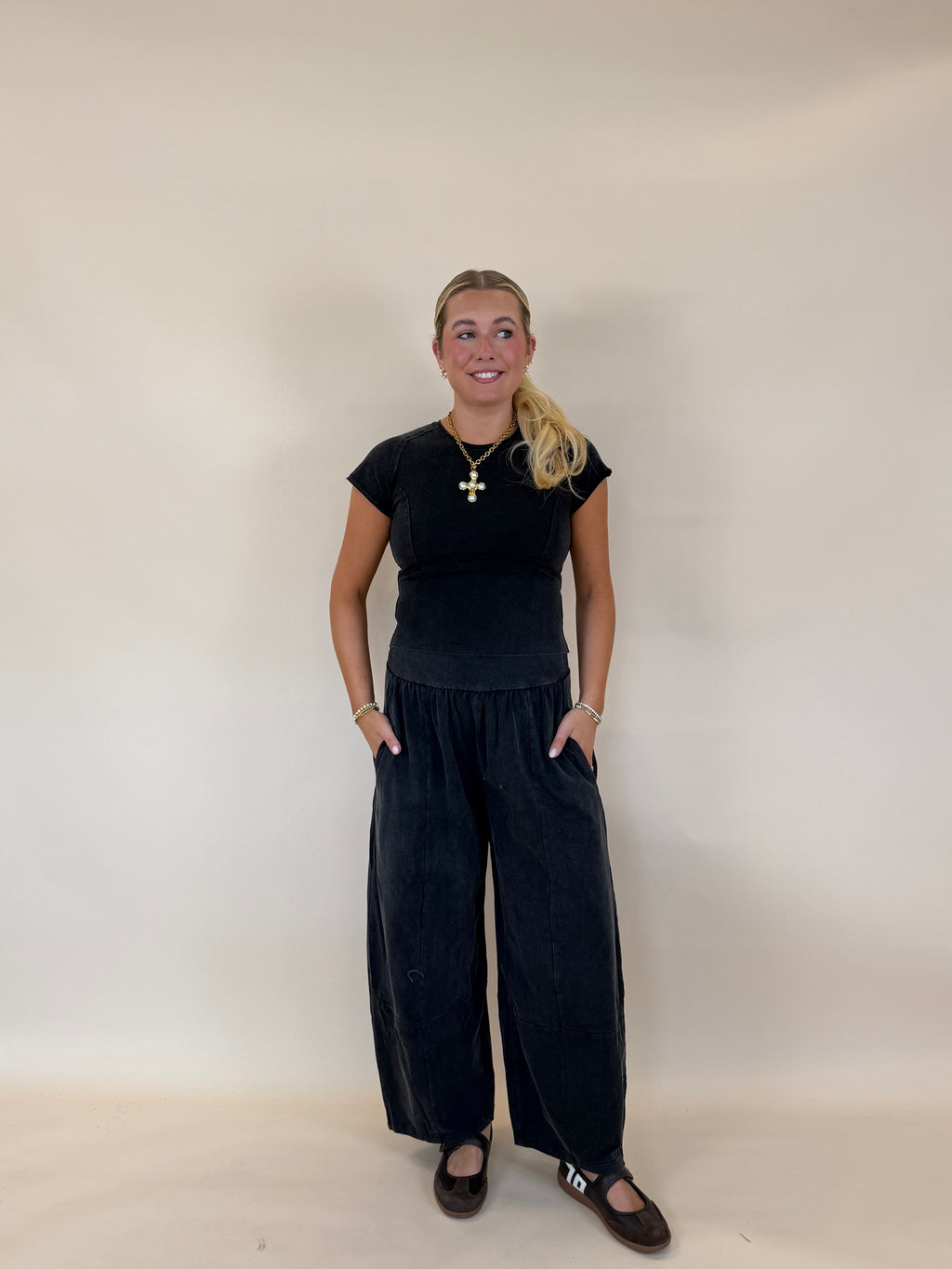 Mineral Washed Solid Cropped T-shirt